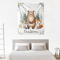 Vista 4 de Manta personalizada de vellón para niños con nombre, manta de bebé personalizada con animales del bosque, para cama, regalo de cumpleaños, baby