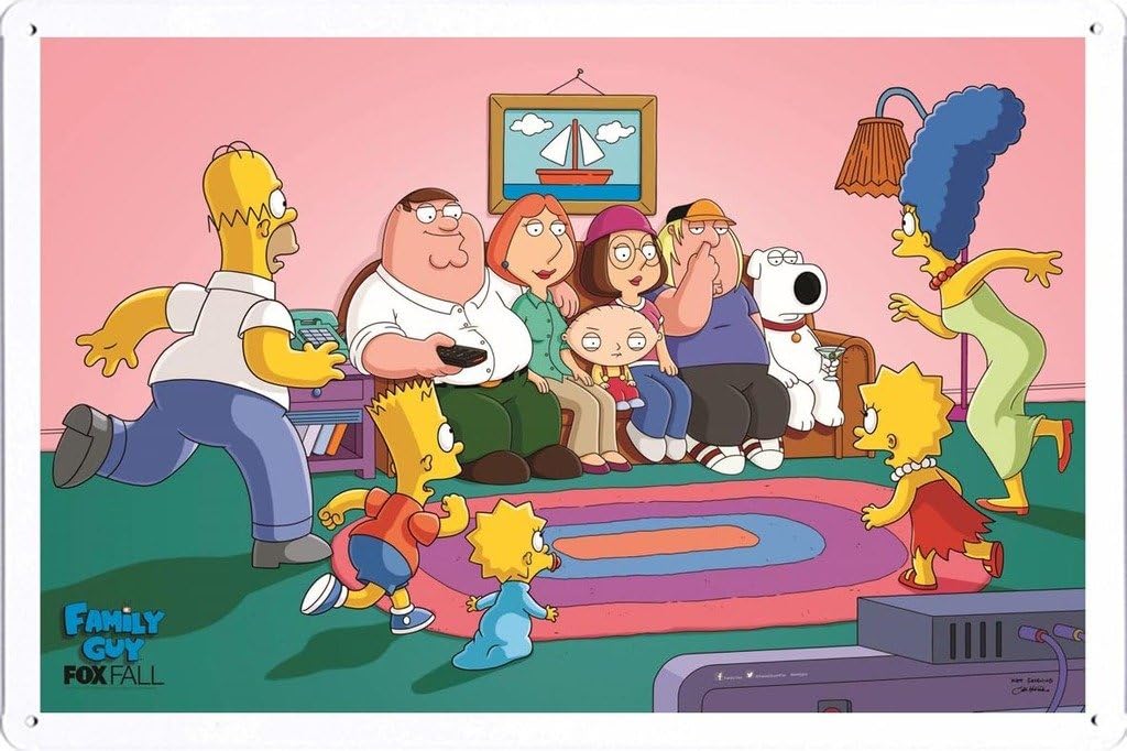 xza Retro Metal Poster The Simpsons TV Drama Family Guy Fox Fall Metal Tin Signs Vintage Plaque Wall Decor Gift For Home Kitchen Office Club Bar Gym 12x16 Inch