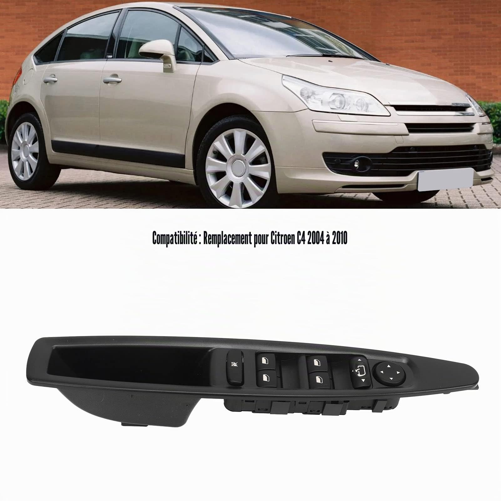 VOBOR Interrupteur de fenêtre avant gauche côté conducteur 6554HA Master Power Remplacement pour Citroën C4 2004 à 2010