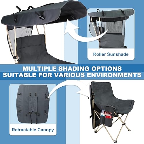 Miniatura 6 de Sillas plegables para acampar al aire libre silla de playa portátil deportiva con toldo, sillas de playa con sombrilla para adultos, silla de