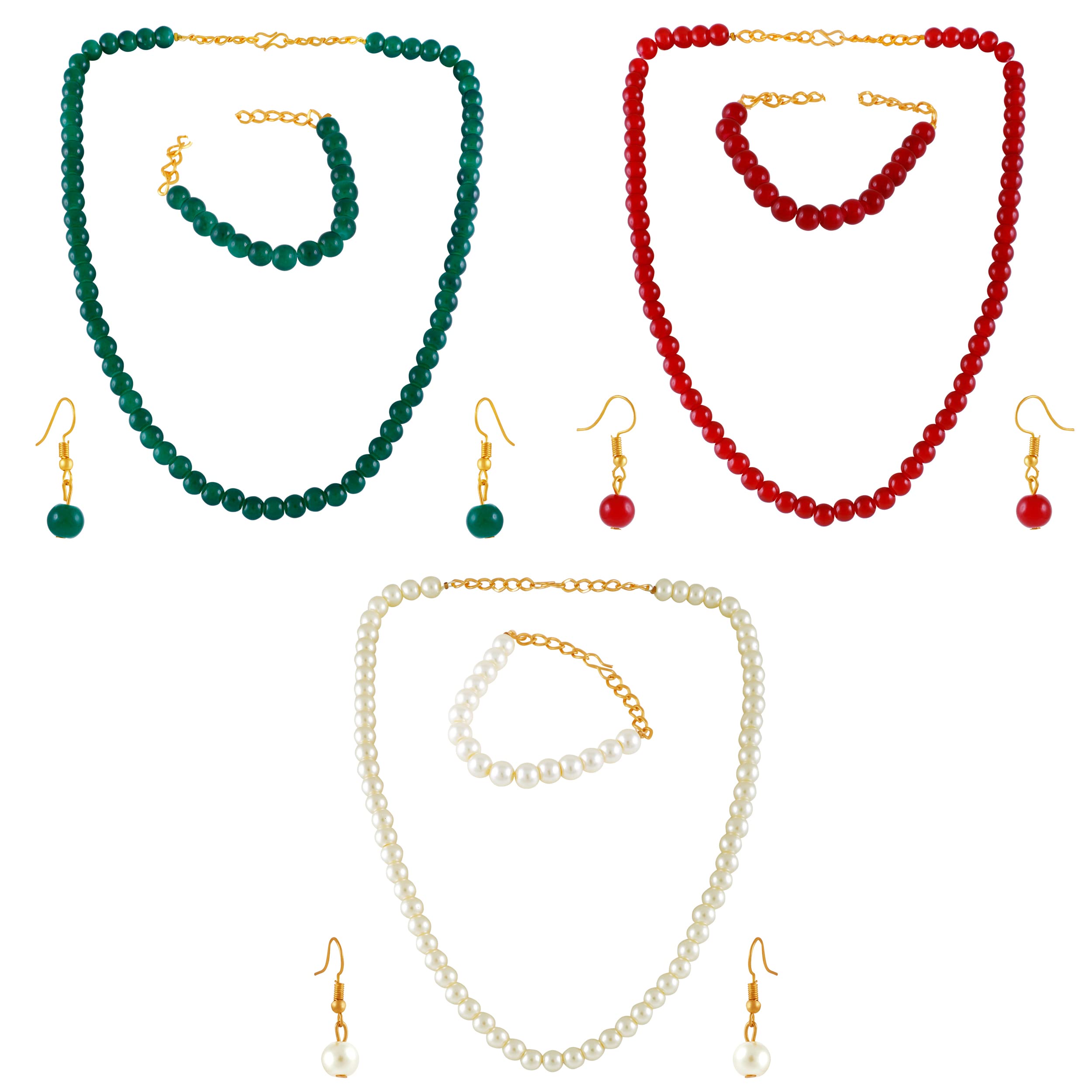 Okos Fashion Jewellery Gold Plated Elegant Pack of 3 Red, Green and White Artificial Pearl Necklace Set/Jewellery Set Combo With Adjustable Bracelet For Girls and Women NL1000597GRW (B0BX96872L) Amazon Price History, Amazon Price Tracker