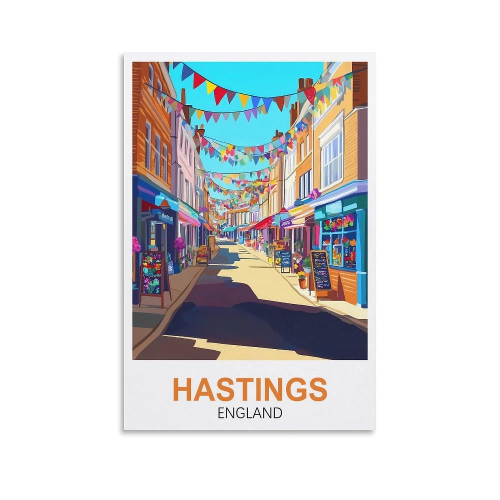 XLLYXYGJQ Hastings England Vintage Travel Postes 12x18inch(30x45cm) Canvas Wall Art Poster Print Artwork Painting Picture for Home Decoration Living Room Office Bedroom