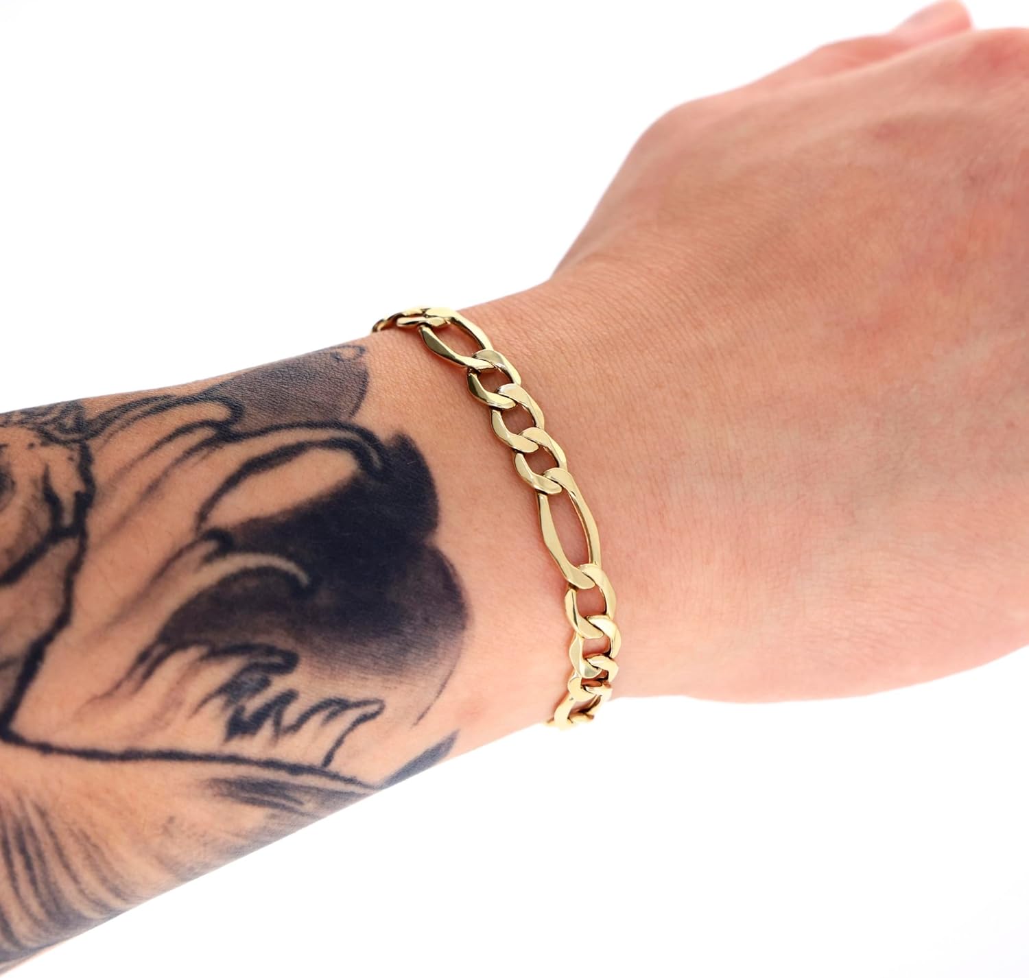 Nuragold 10k Real Yellow Gold Figaro Link 7mm Chain Bracelet (7"-9") Italian Jewelry for Men & Women