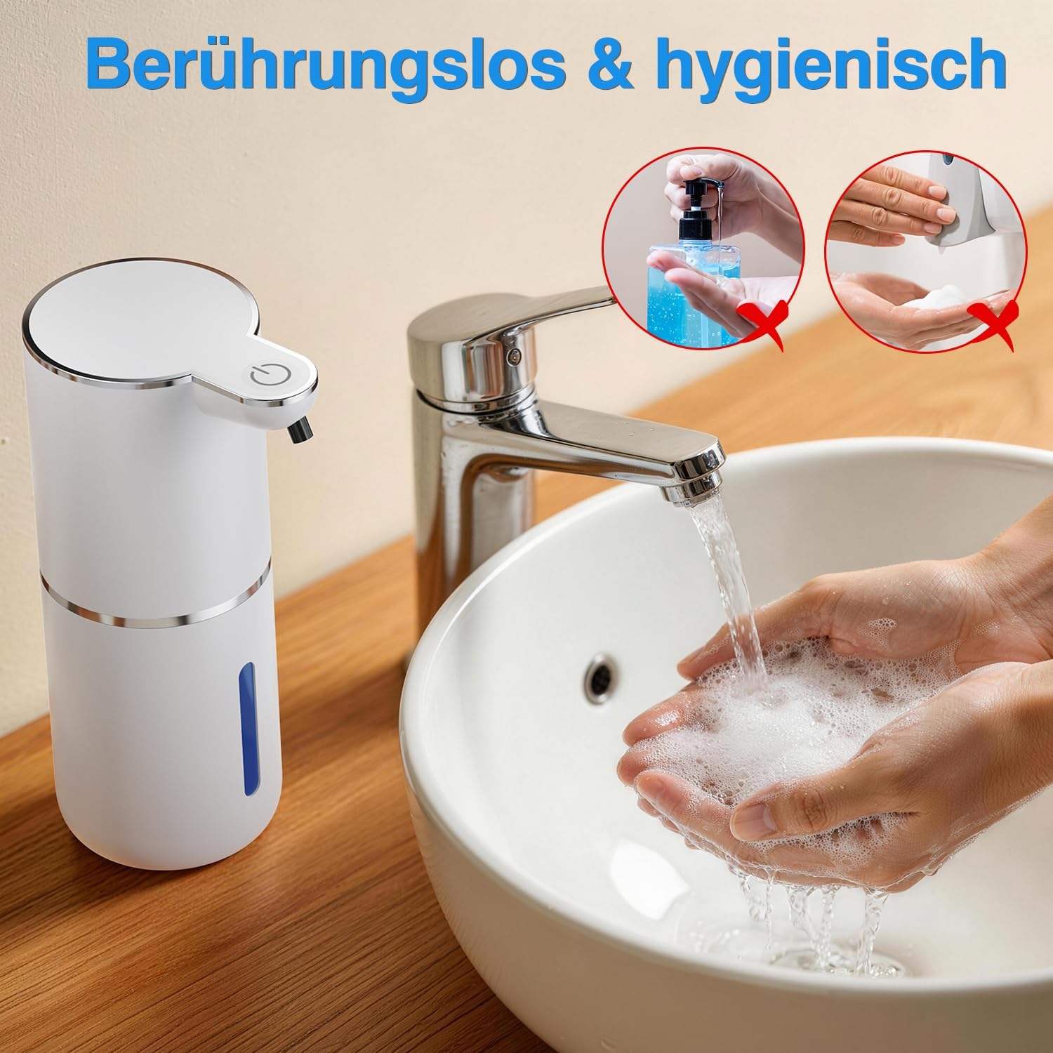 Automatic Soap Dispenser for Foam, Non-Contact with Sensor, 380 ml Wall Mounting, USB Rechargeable, IPX5, 4-Level Adjustable Electric Soap Dispenser for Bathroom and Kitchen, White – Bild 6