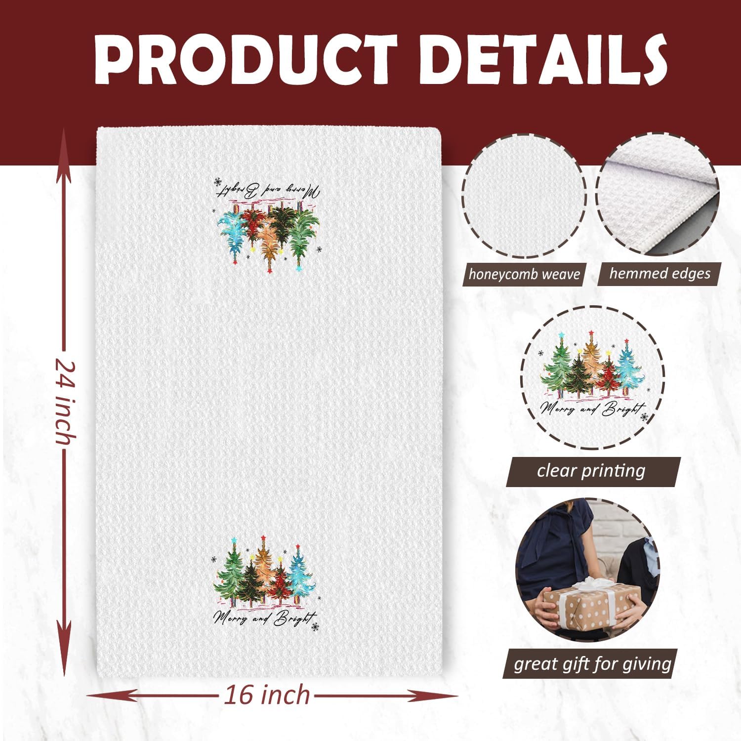 Colorful Christmas Tree Kitchen Towels, Glitter Xmas Tree Dish Tea Towels for Kitchen Decor, Winter Christmas Holiday Hand Towel for Bathroom Decor, 16x24 Inches image 2
