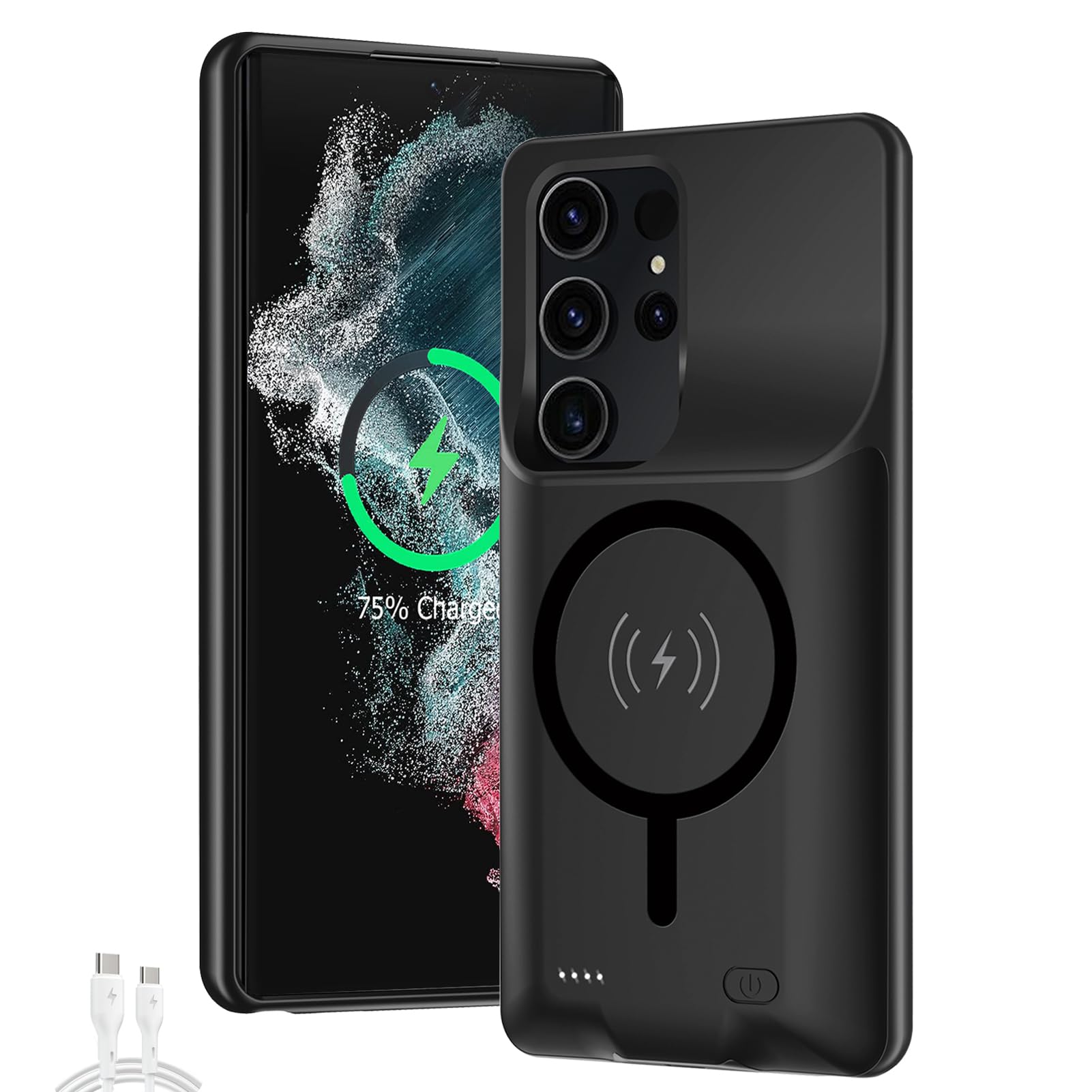 SNRONEW Battery Case for Galaxy S22 Ultra/S23 Ultra, [12000mAh] Slim Portable Protective Fast Charging Case Backup Power Bank Battery Case Compatible with Galaxy S22 Ultra/S23 Ultra-6.8 inch-Black