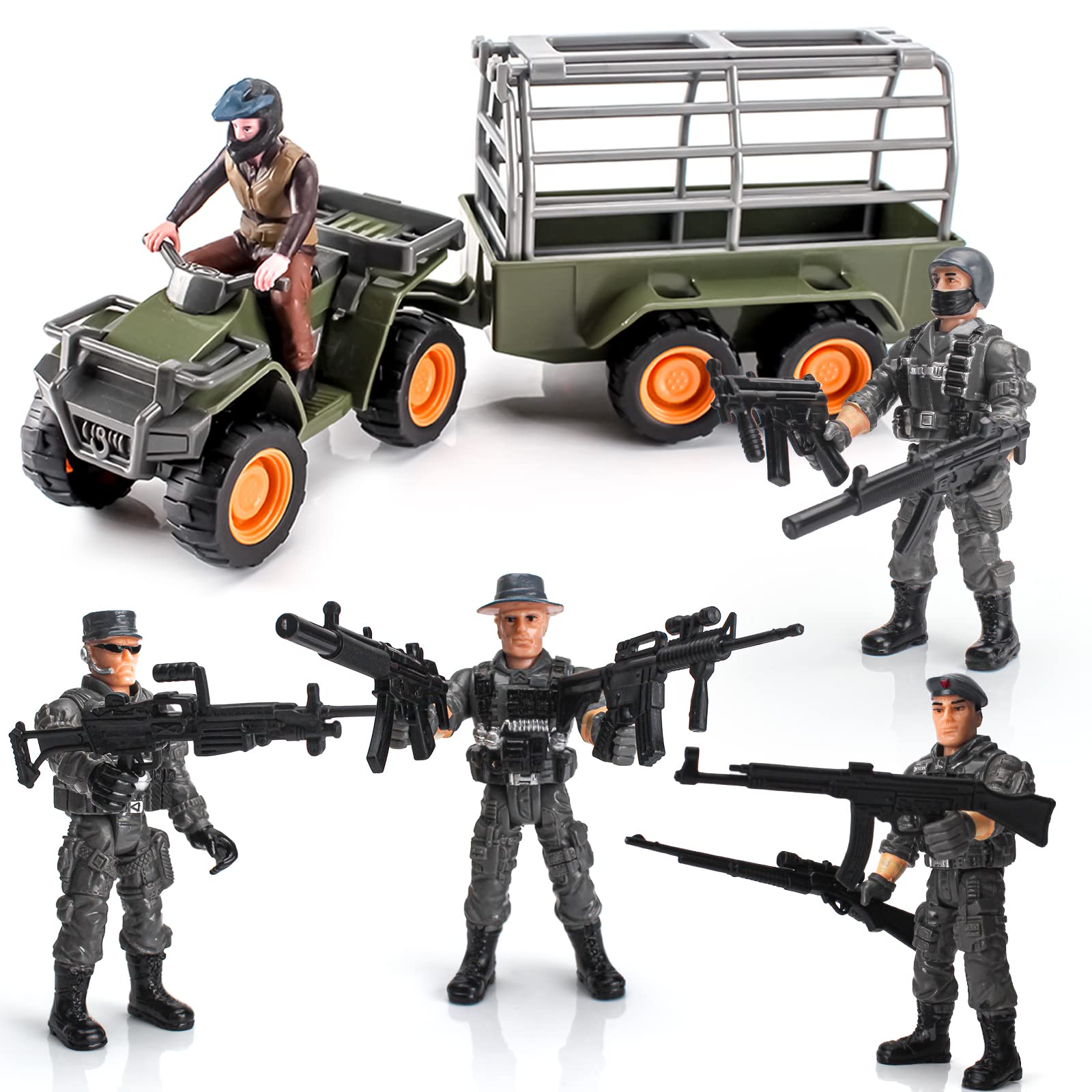 6PCS Plastic Soldiers Action Figures and Autobike Toy Accessories Set Soldiers Toys for Boys US Army Toy Soldiers Figures for Kids Toddlers Educational Gift