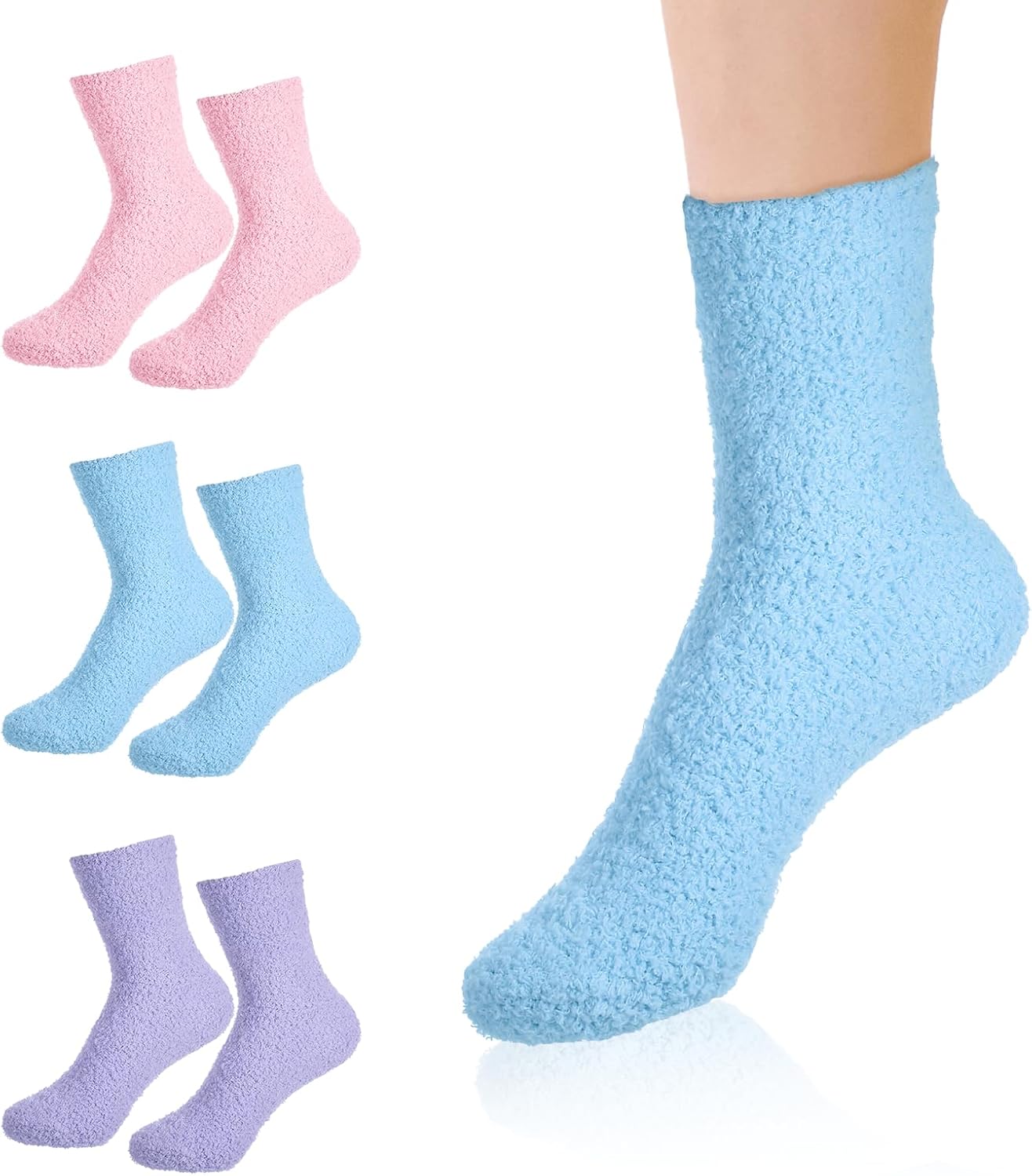 3 Pairs Fuzzy Socks for Women, Moisturizing Sock for Dry Feet Overnight, Warm and Cozy Soft Thick Coral Plush Fluffy Socks Women for Winter Home Slipper Sleeping Wife Christmas Gift Ideas