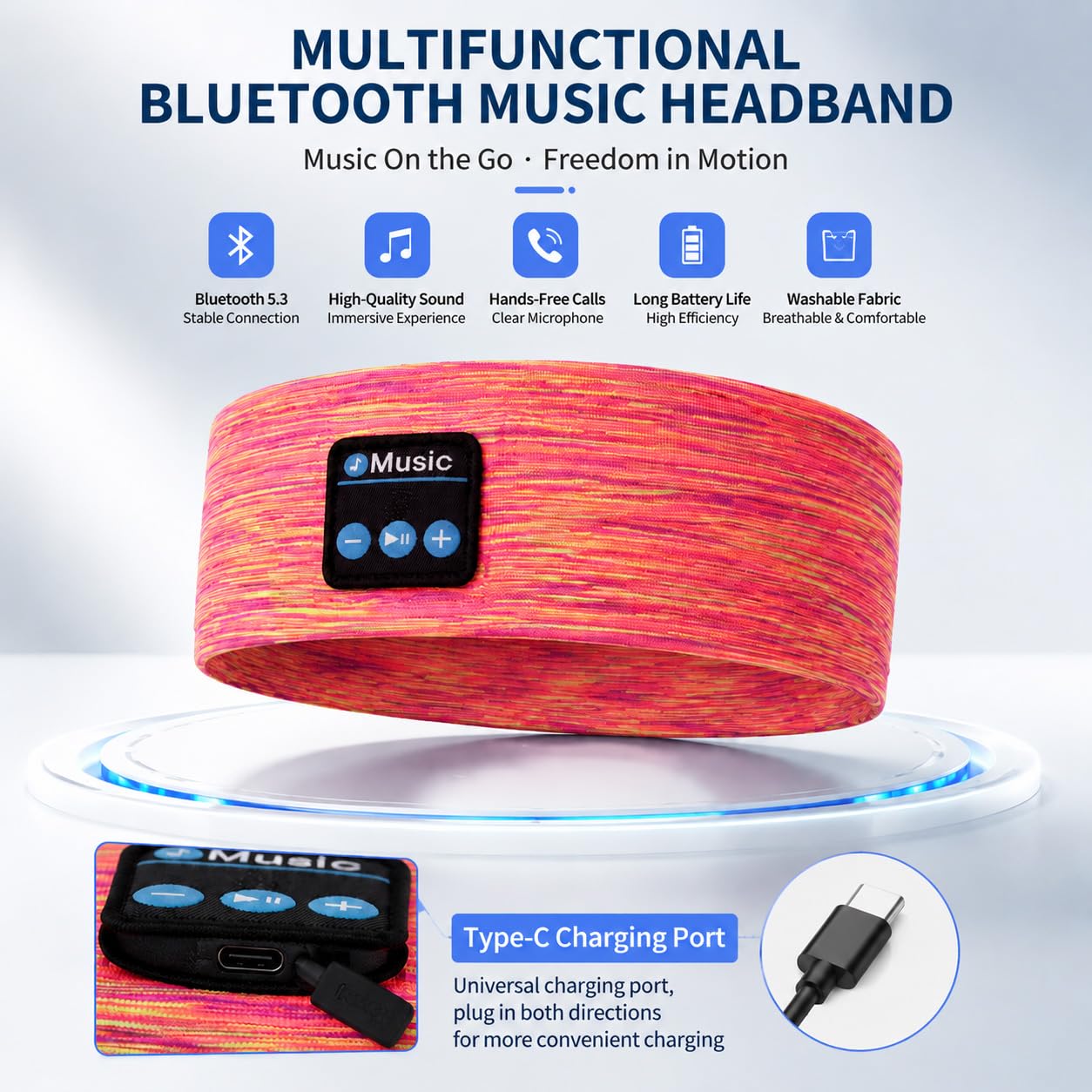 Auriculares Bluetooth para dormir, diadema inalámbrica para dormir de lado, auriculares inalámbricos para dormir, para entrenamiento, deportes, yoga, correr, viajes (amarillo rosado)