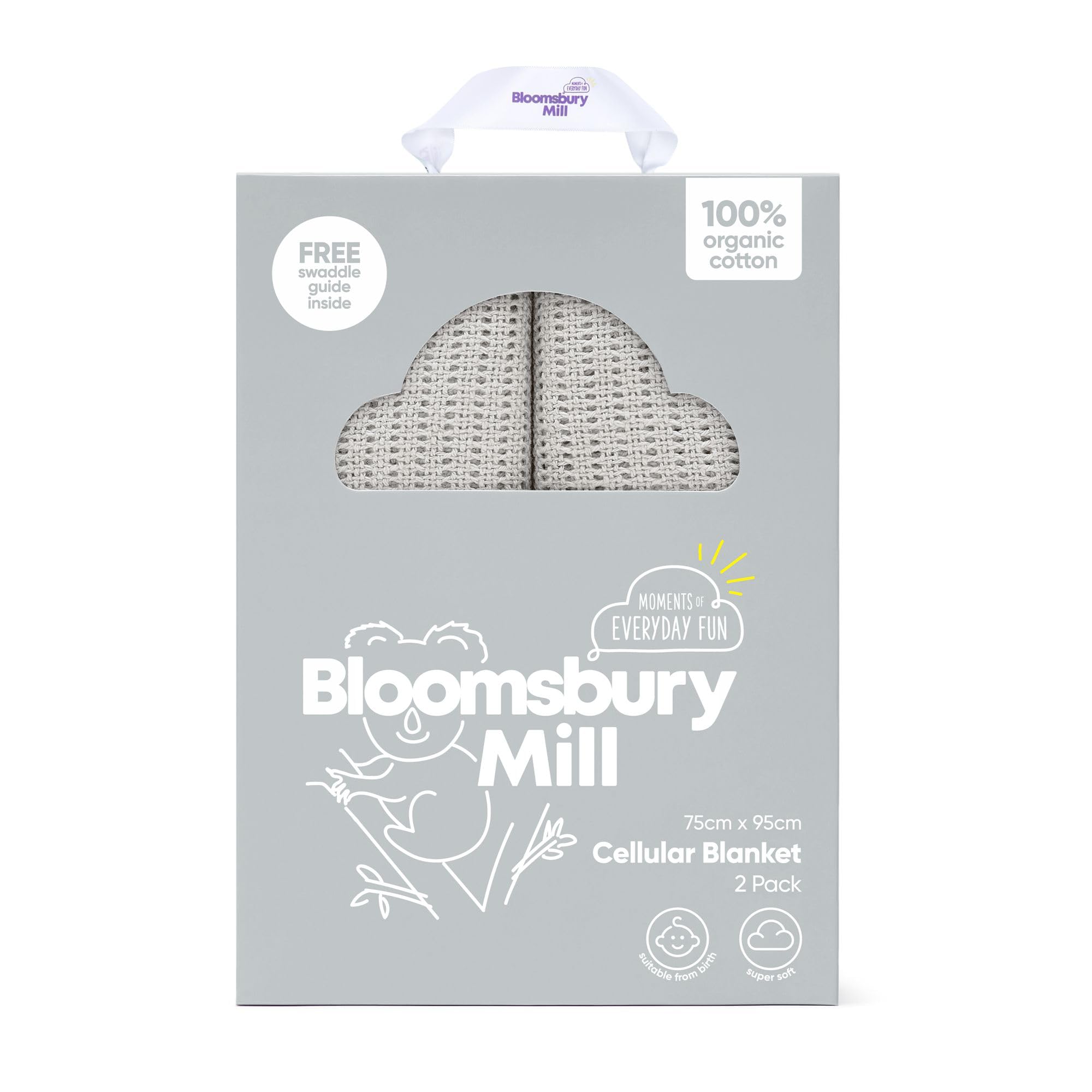 Cellular Blankets Baby - Soft 100% Organic Cotton Baby Blanket - Pack of 2 - Essentials For Newborn - Ideal for Cot Bed, Travel, Car Seat, Pram, Moses Basket - Grey 75x95cm