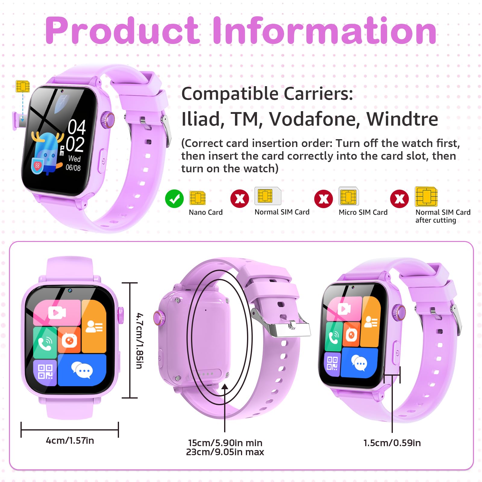4G Orologio Smartwatch Bambini, Smart watch per Bambini con GPS, Telefono, Videochiamate, Chat Vocale, SOS, Modalità Scuola, Contapassi Orologio Intelligente Regalo Ragazzi Ragazze 4-12, Viola