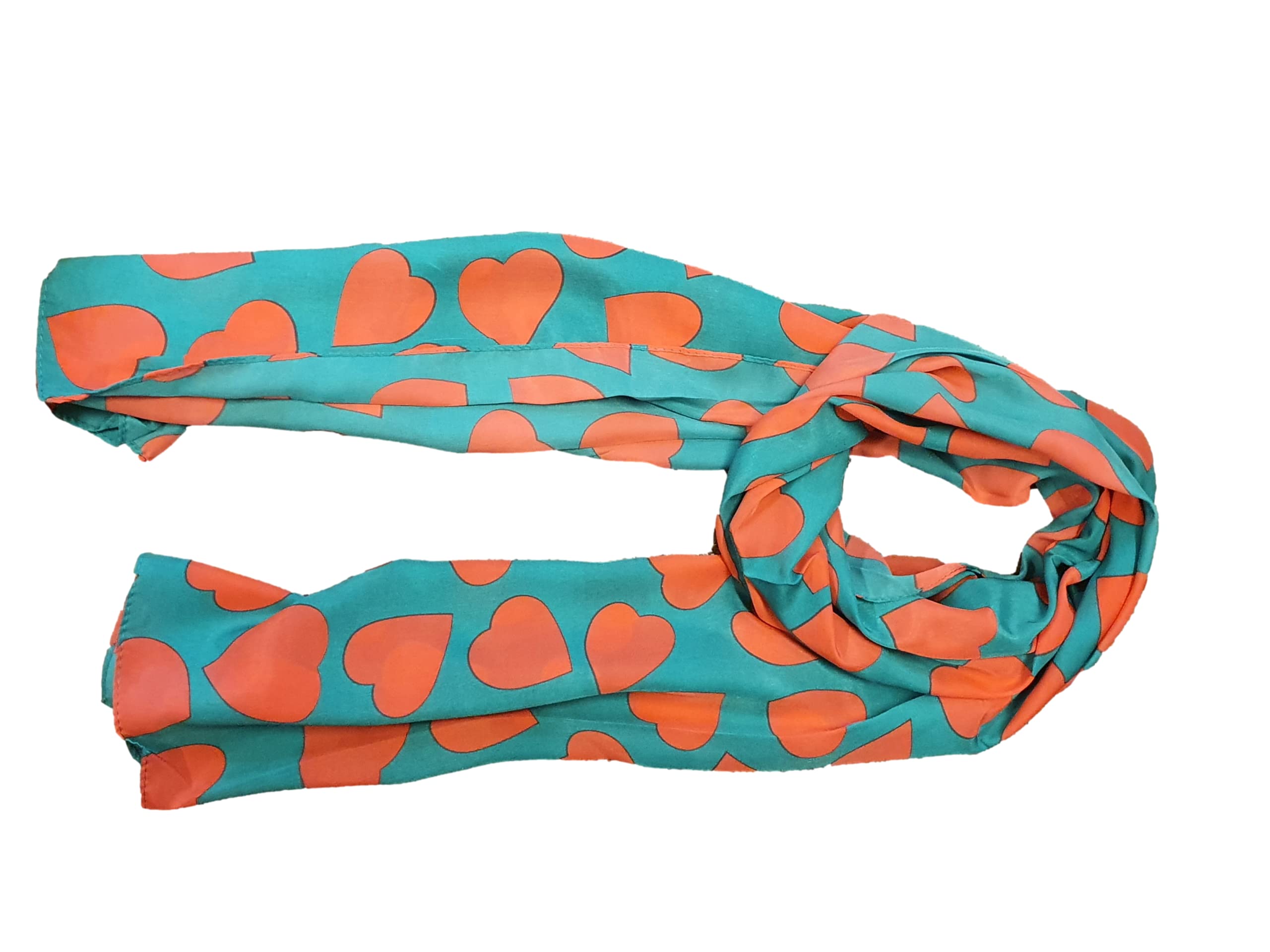 Fat-Catz-Copy-Catz Women's Green/Peach Hearts Soft & Fashion Shawl Scarf 160Cm X 48Cm
