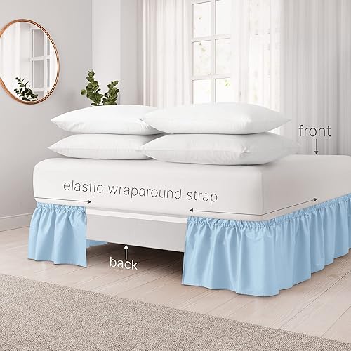 Miniatura 3 de CGK Linens - Falda de cama envolvente con volantes, color azul claro, para camas de tamaño individual con caída de 12 pulgadas, correa elástica de