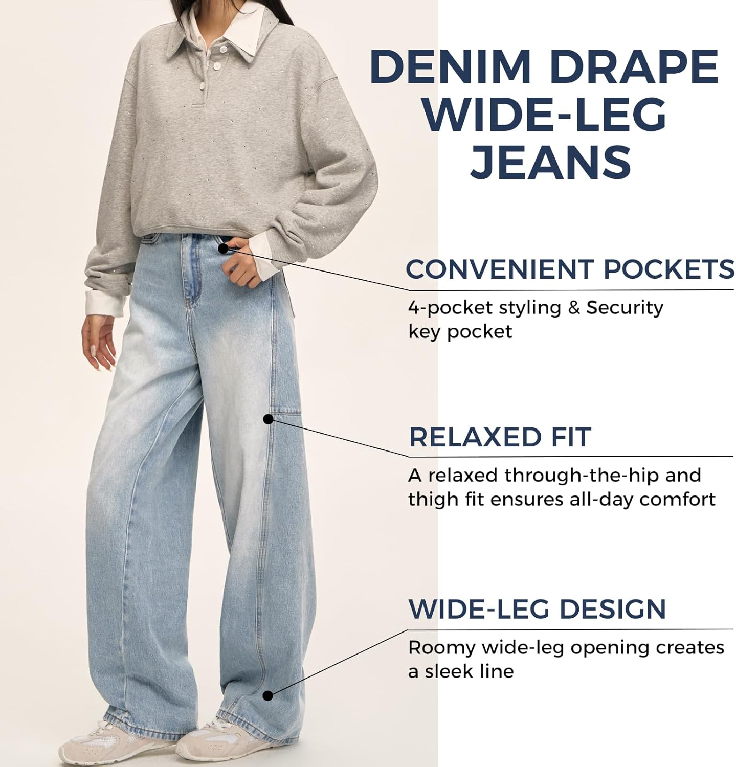 Women's Wide Leg Jeans High Waisted Baggy Barrel Loose Stretchy Curve Denim Pants - Image 4