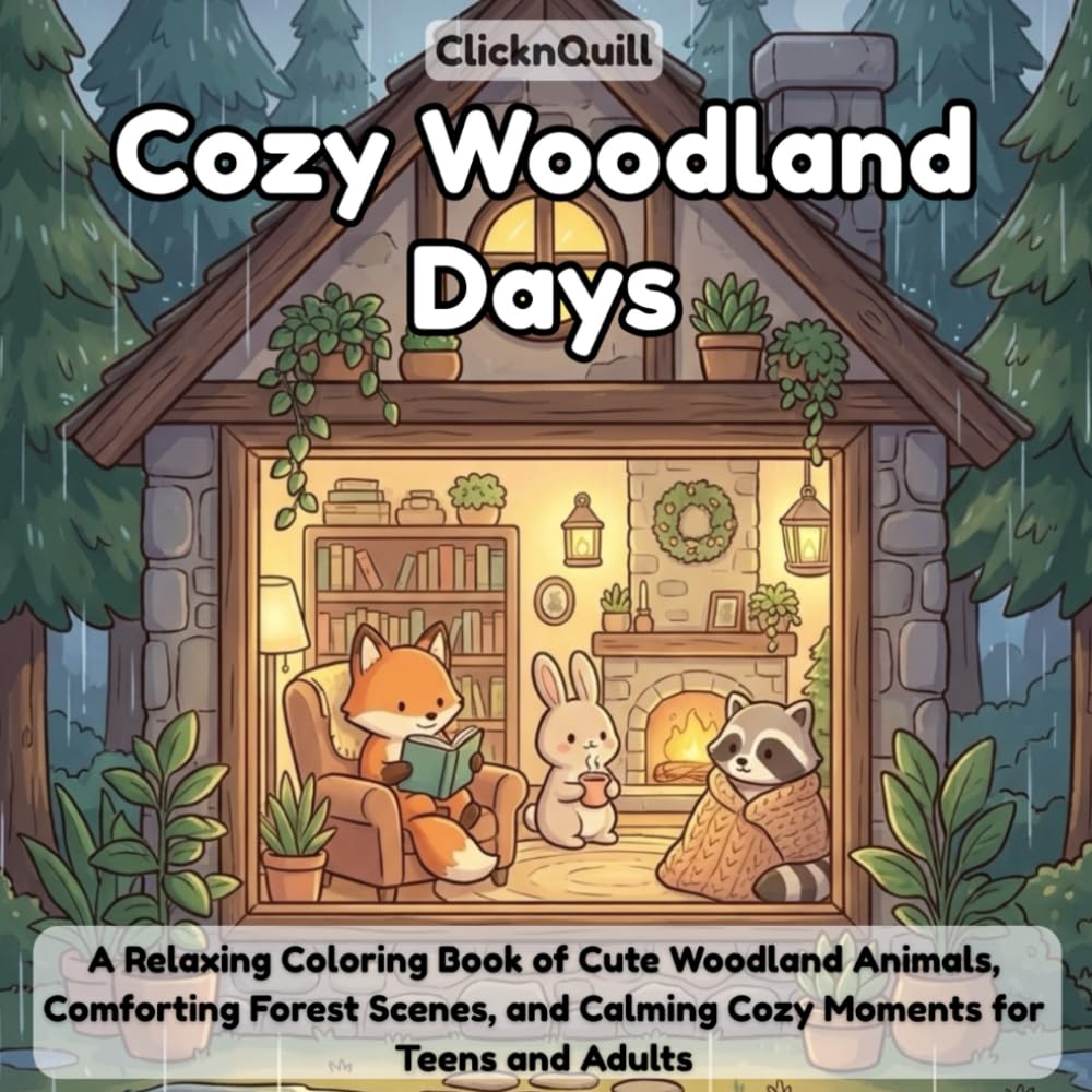 Cozy Woodland Days: A Relaxing Coloring Book of Cute Woodland Animals, Comforting Forest Scenes, and Calming Cozy Moments for Teens and Adults