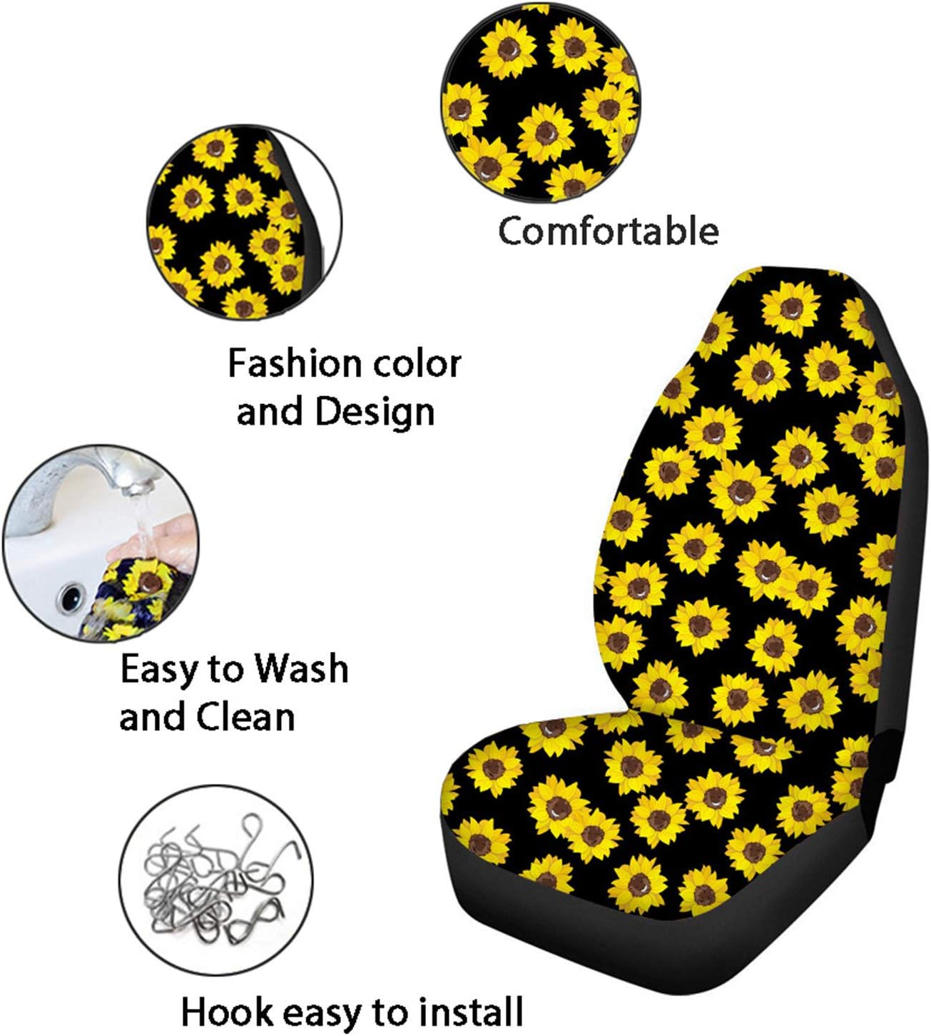 Pensura Car Front Rear Back Bench Seat Covers Universal Fit SUV Sedan Vans Trucks Sunflower Highland Cow Leopard Print Softness Easy to Install Car Interior Accessories