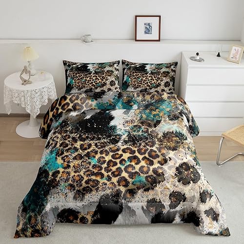 Miniatura 4 de Juego de edredón para niños con estampado de leopardo tamaño Queen, decoración de dormitorio para niños, niñas y adultos, edredón de plumón con