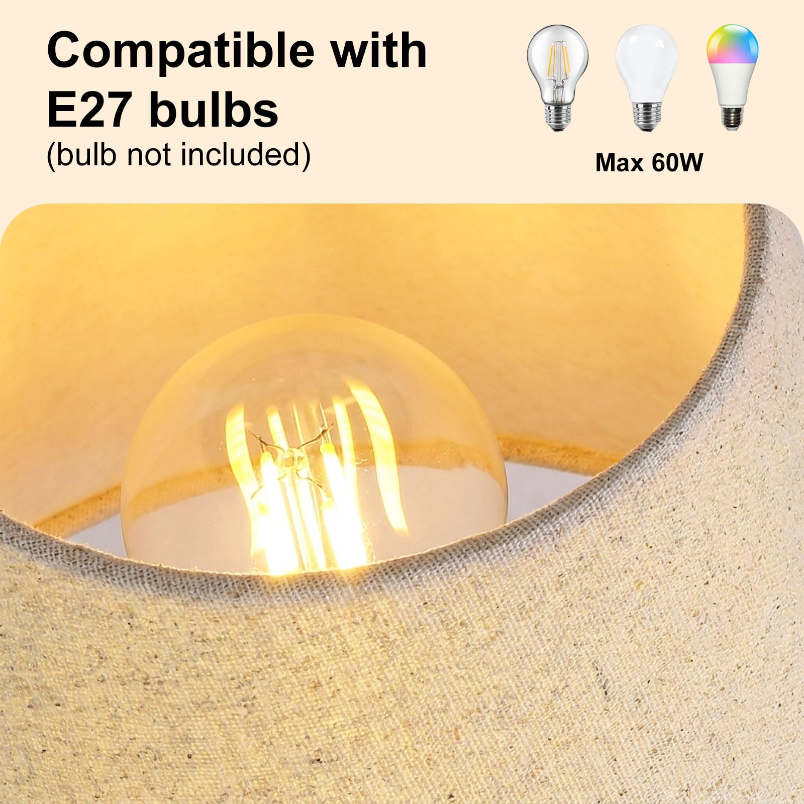 4776313 Tischlampe mit Leinen-Lampenschirm, moderne Nachttischlampe | E27, Holzfuß Tischleuchte für Schlafzimmer, Wohnzimmer, Arbeitszimmer und Flur, Leuchtmittel nicht enthalten
