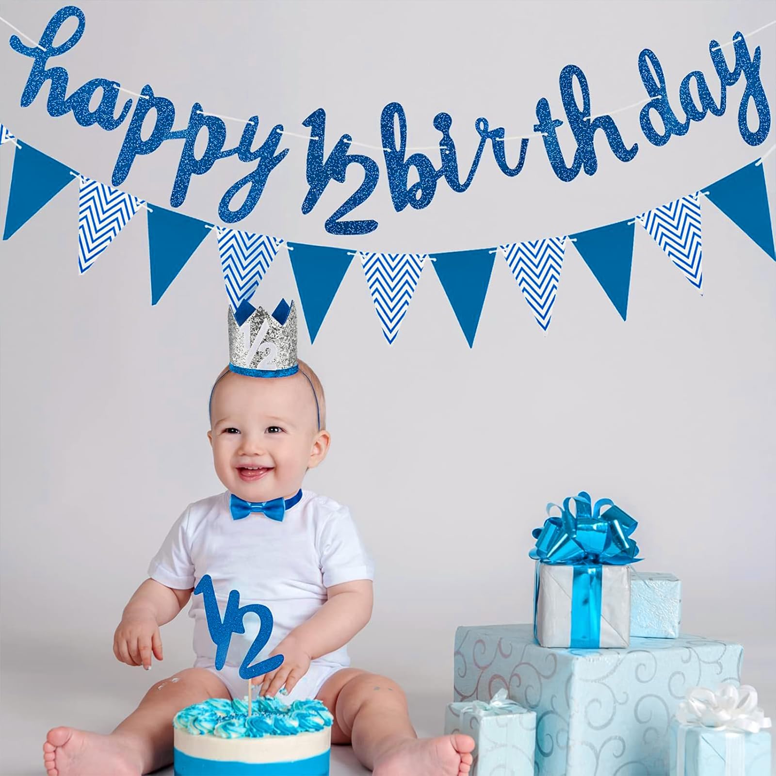 Half Way to One Banner - Half Birthday Decorations, Jute Photo Support, Best Party Supplies (Girl 1/2 Birthday Banner