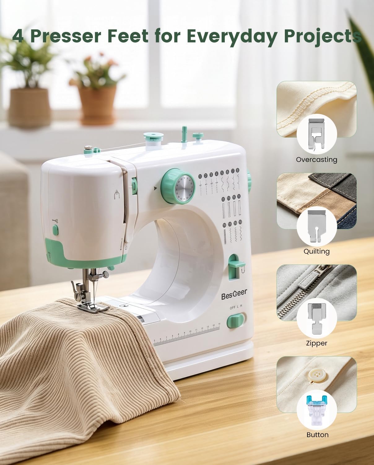 BESGEER Sewing Machine for Beginners with 16 Stitches,42Pcs Sew-Threads Kit