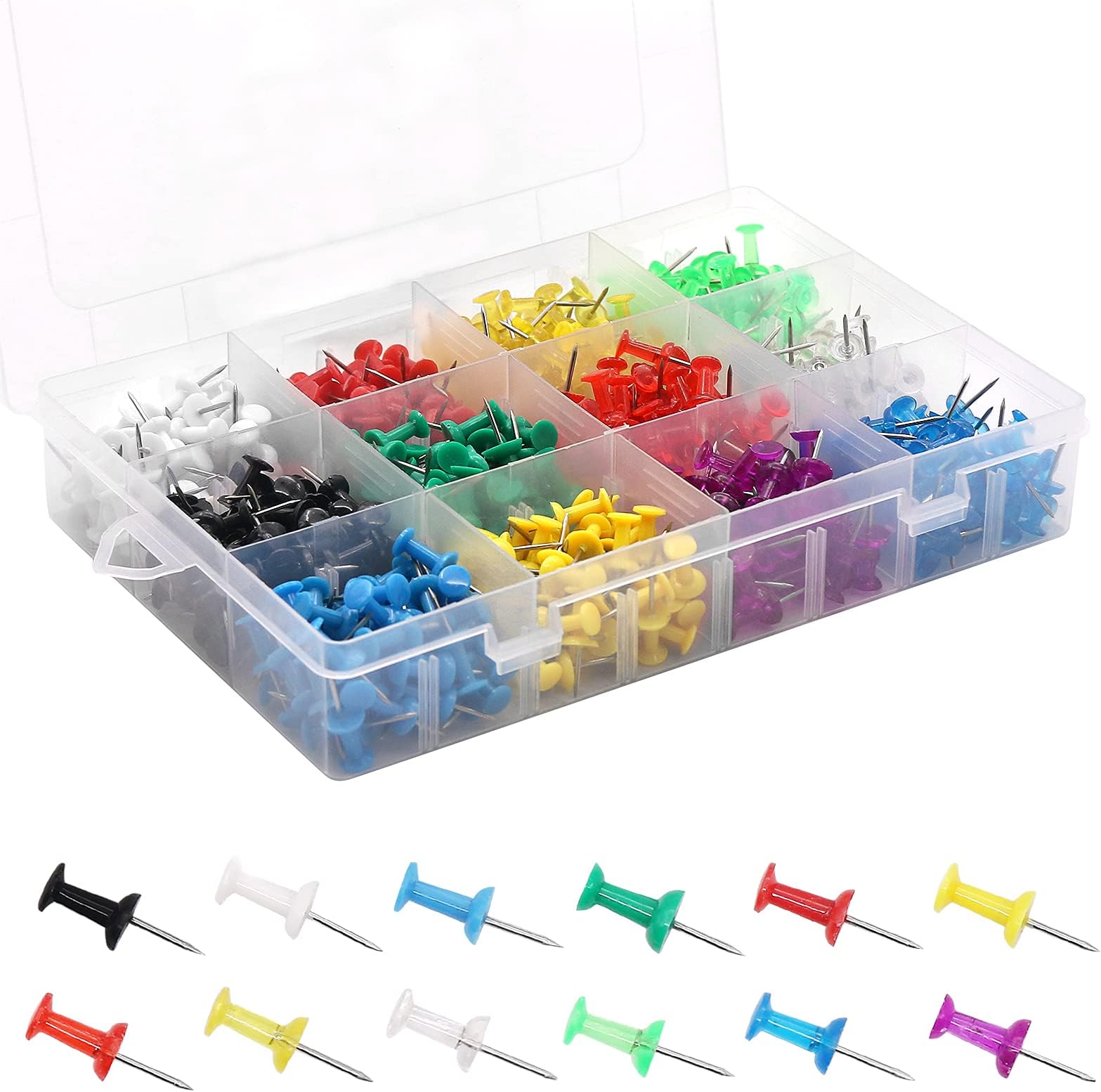Colored Thumb Tacks Push Pins - Coideal 600 Pcs Multicolor Thumbtacks Steel Point and Plastic Head for Cork Board Bulletin Wall (12 Assorted Colors)