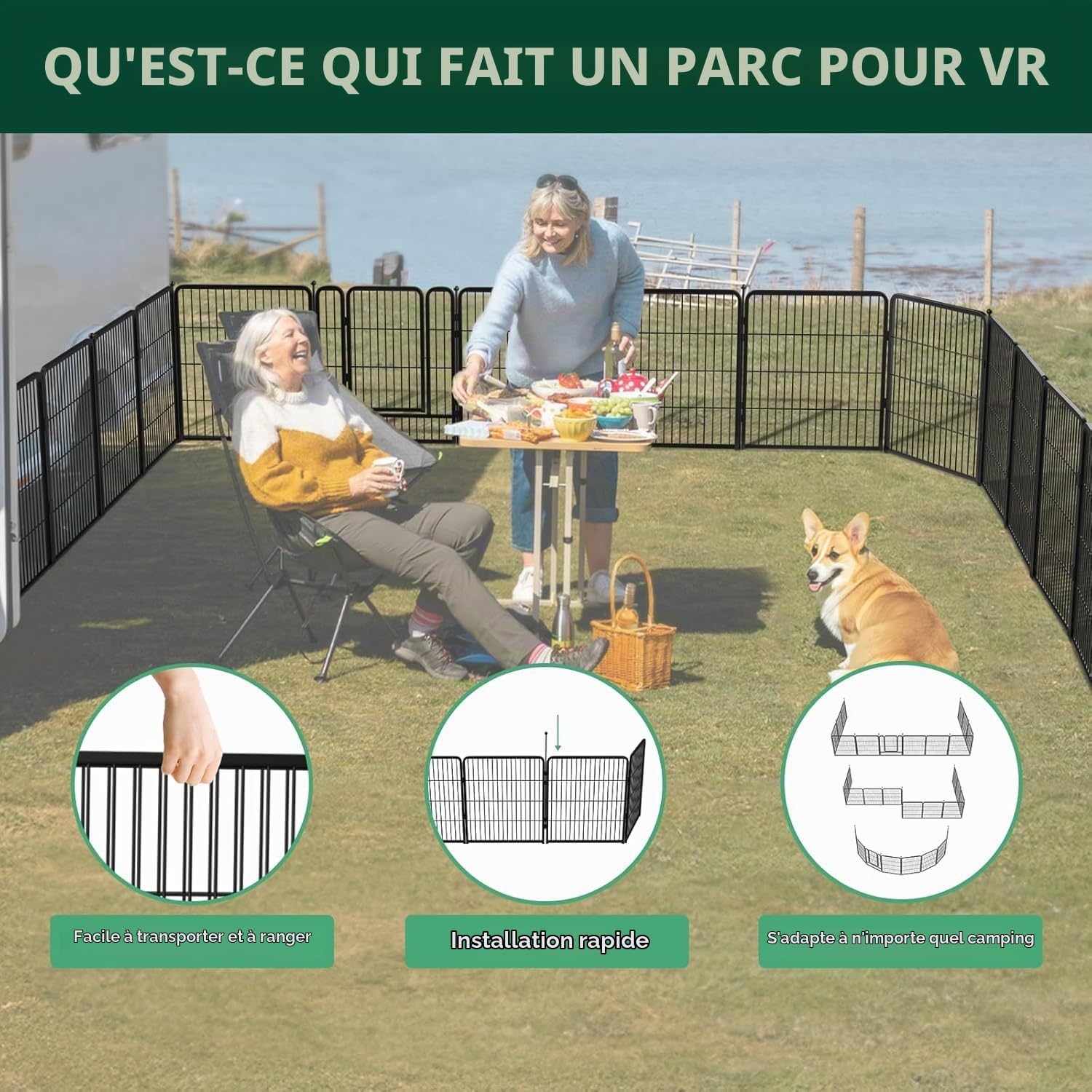 HEYOUTH Parc pour Chien Intérieur,Enclos Lapin avec 12 Panneaux & Porte Verrouillable,Chenil pour Chien Exterieur,Parc pour Chien en Métal Pliable,pour Chiens,Chiot,Chat,Lapin,Animaux de Compagnie
