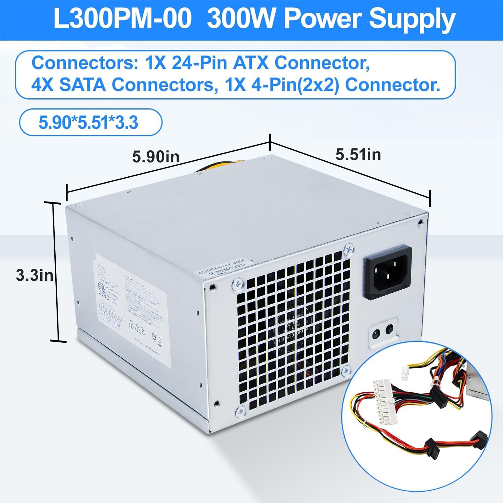PC-Netzteil L300PM-00 300 W HU300PM-00 PSU Kompatibel mit Dell Optiplex 3010, 7010, 9010, Inspiron 3847, 570, 560, 300, Precision T1500, T6100, T1650, Vostro 400 MT, PS-6301-05DF X9GWG D300EM-01