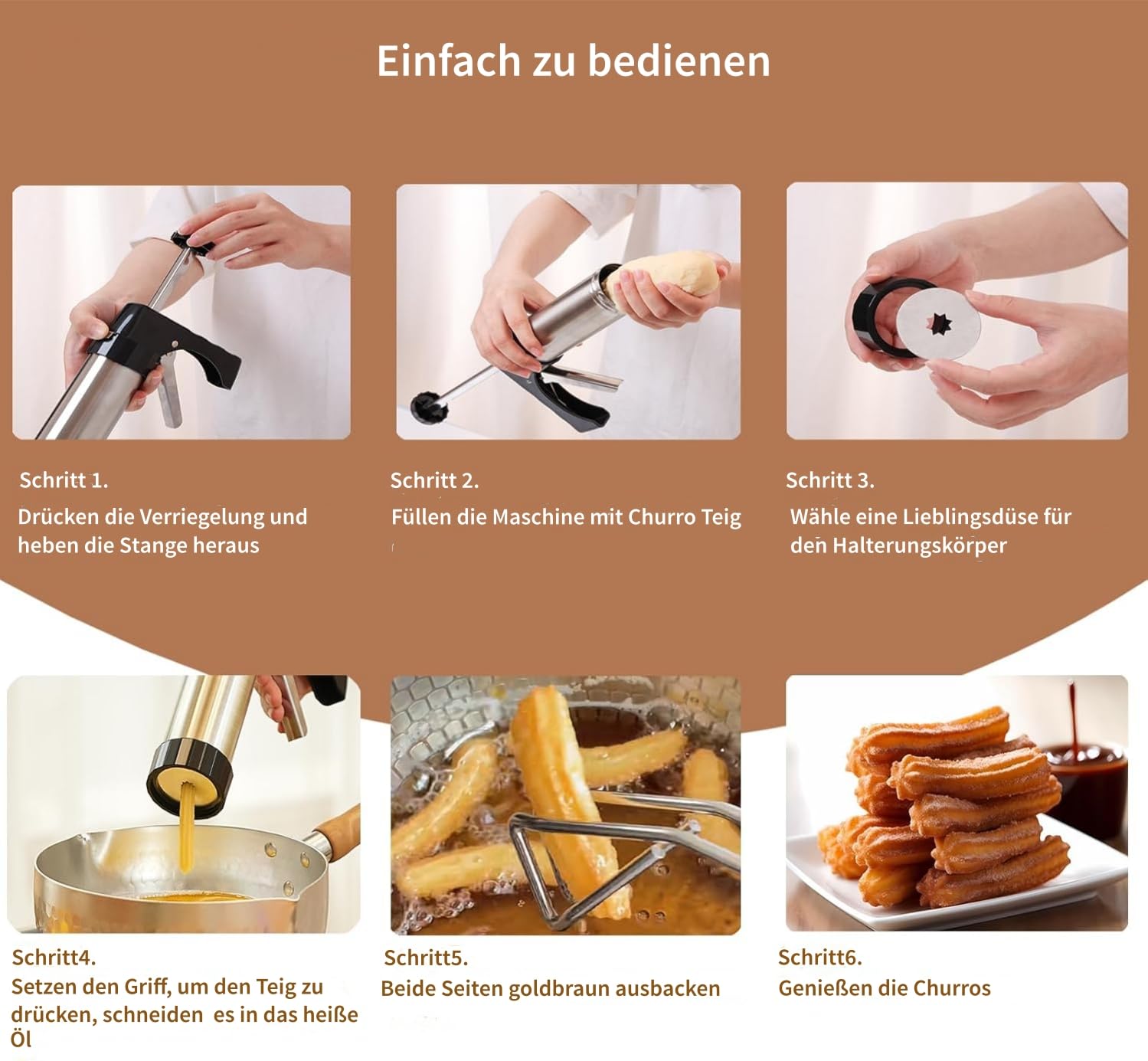 Acan Lifestyle Churrera Manuale Per Churros - Con 8 Ugelli, 22 Cm, Lavabile In Lavastoviglie