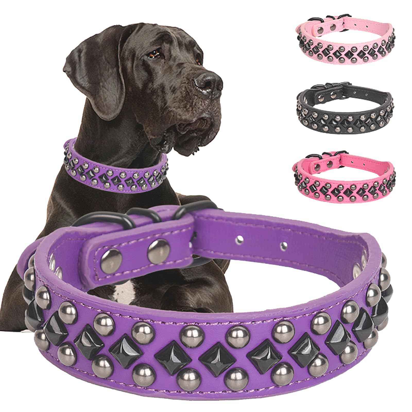 KocaPlye Spiked Studded Dog Collar Soft PU Leather Squared Spike Pet Collar Adjustable Collars for Small Medium Large Dogs