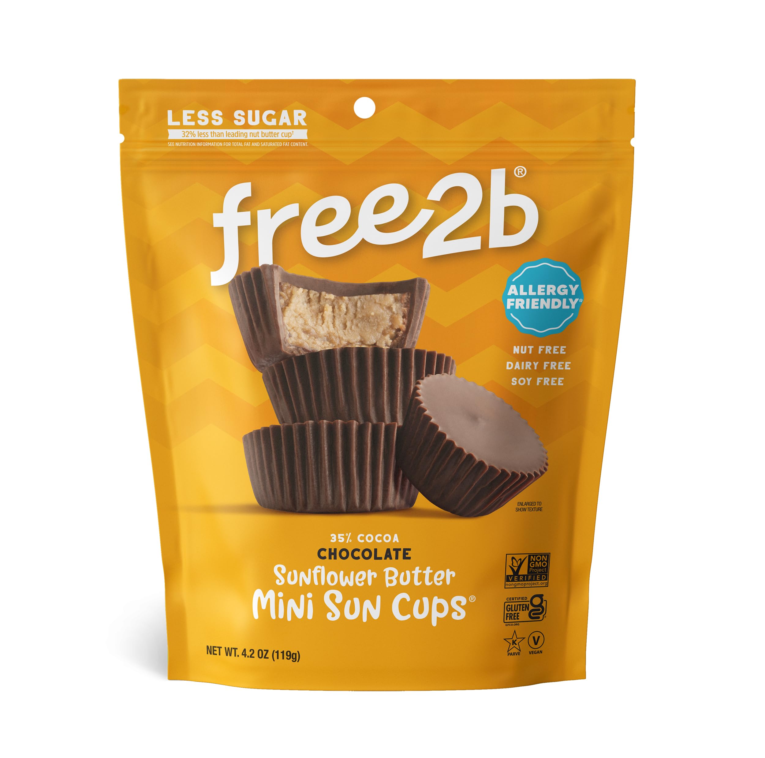 Free2b Sunflower Butter Mini Sun Cups, Safe for School and Allergy Friendly - Gluten-Free, Dairy-Free, Nut-Free, and Soy-Free - Chocolate, 4.2 oz Resealable Bag (Pack of 1)