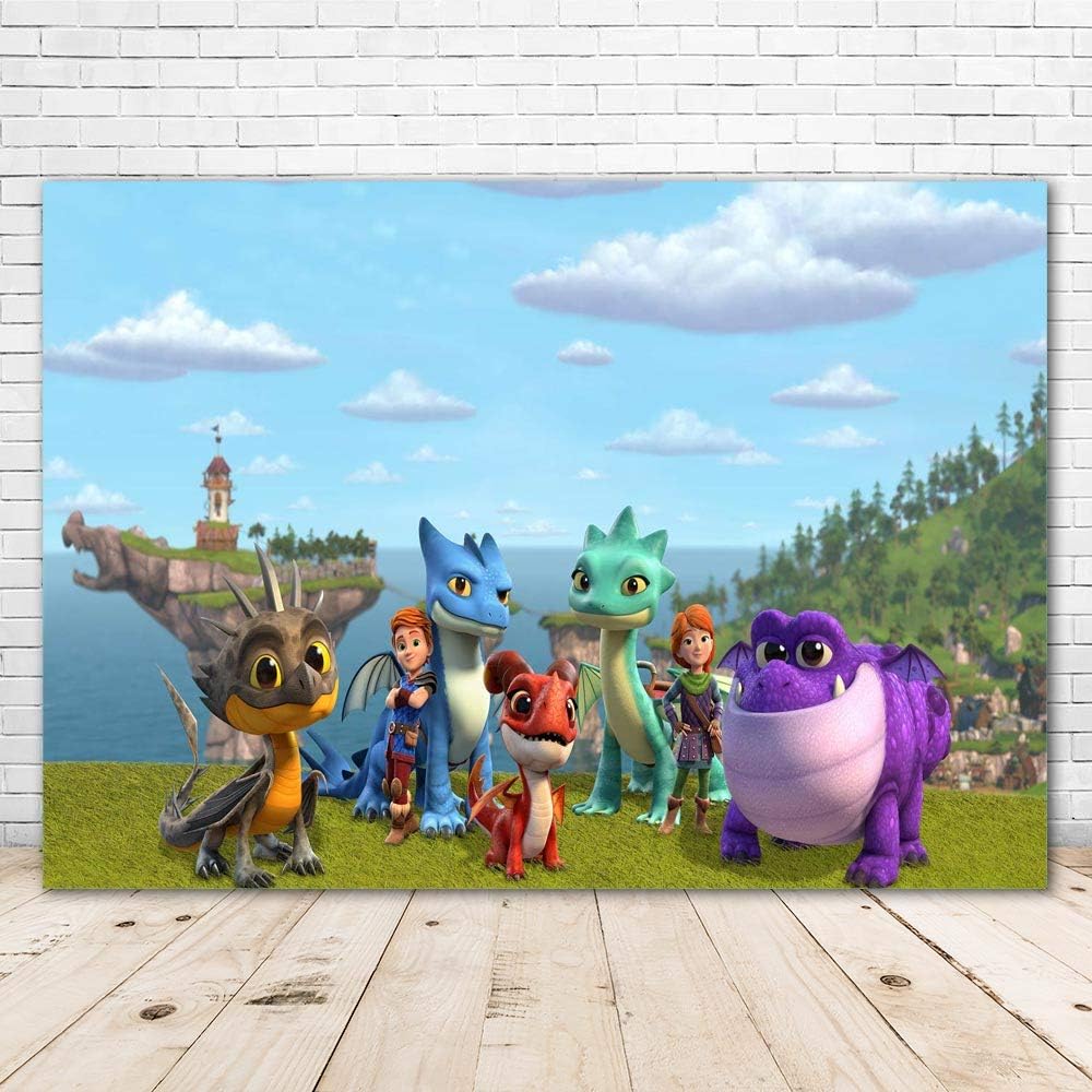 JMING Dragons Rescue Riders Backdrop for Kids Happy Birthday Party Supplies 7X5ft Vinyl Rescue Riders Theme Party Decorations Cake Table Banner Photo Booth Background Room Wall Decor