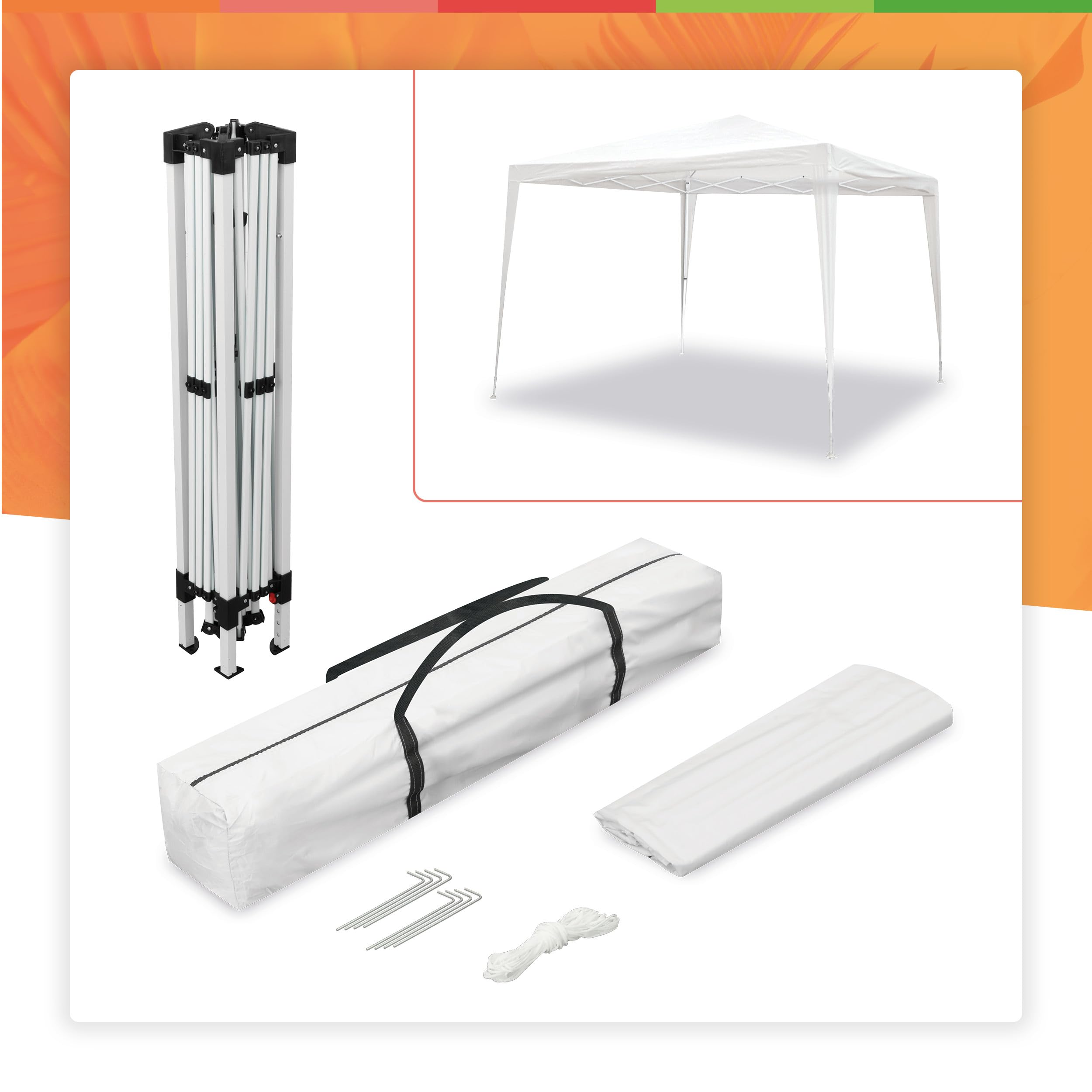 SMARTSUN Carpa Plegable 3x3m Javea Blanca Impermeable - Jardín Playa Campo Terraza - Bolsa de Transporte, Piquetas y Vientos