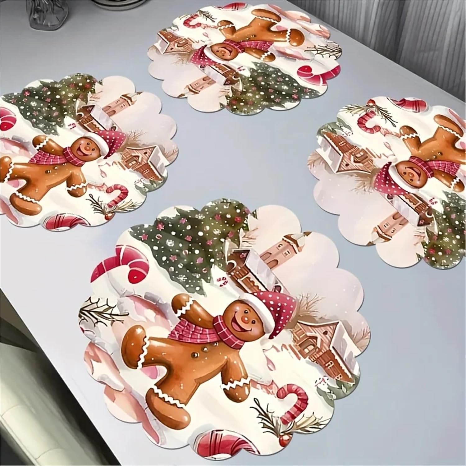 4-Piece Christmas Gingerbread Man Placemats Family Holiday Party Theme Table Decor and Accessories