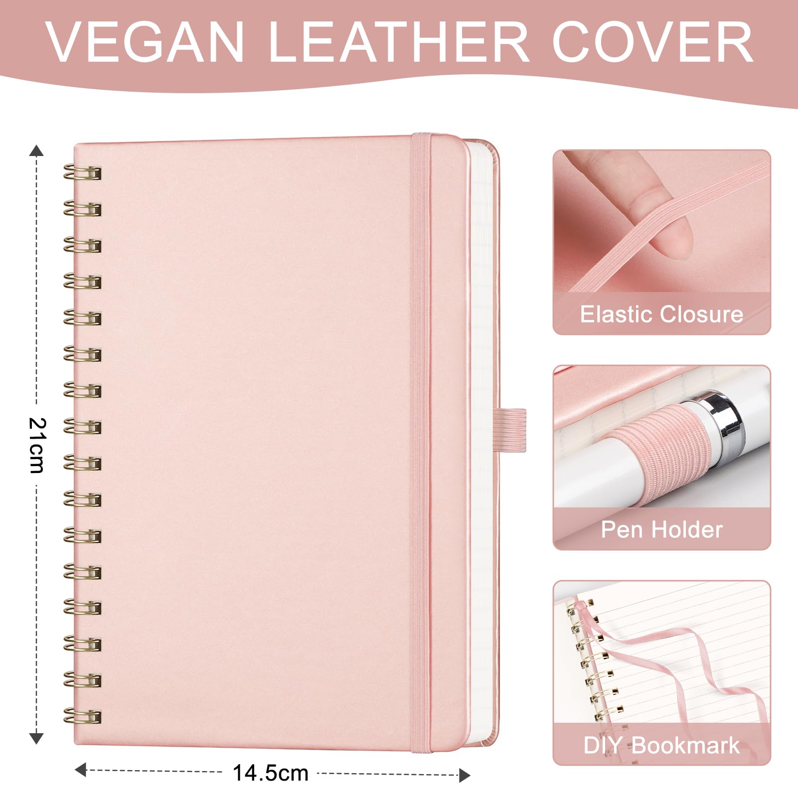 EMSHOI A5 Notebook College Ruled, Spiral Notepad, 100gsm, HardCover Leather, Sticky Notes, Pocket, Pen Loop, Ruler, Bookmark - Image 4
