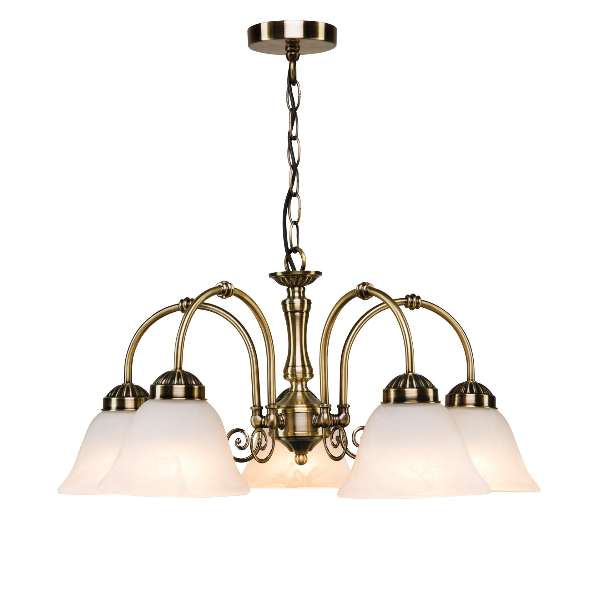 Ceiling Pendant Elegant Diner 5-Light Antique Brass Light Alabaster Glass Shades