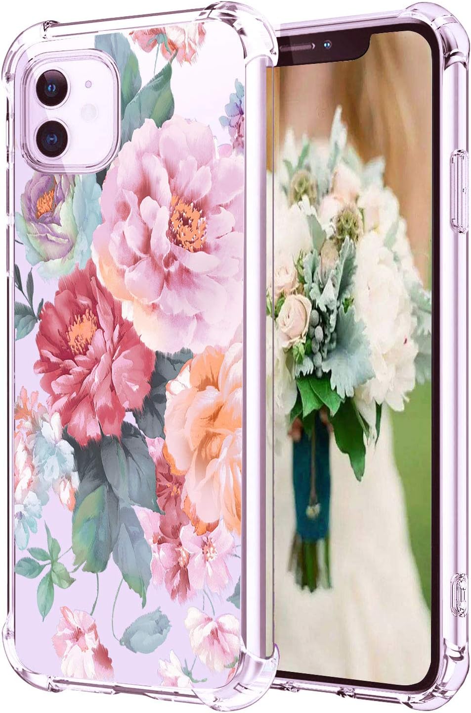hepix Floral Clear iPhone 11 Case Pink 11 Cases Penoy Flowers, Slim Flexible Protective TPU Frame with Reinforced Bumpers, Anti-Scratch Shock Absorbing for iPhone 11 (6.1") 2019