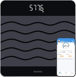 Homebuds 600lb Digital Body Weight Scale, 0.1lb Precision Smart BMI App, Large Non-Slip Glass Platform for Heavy Users, Black