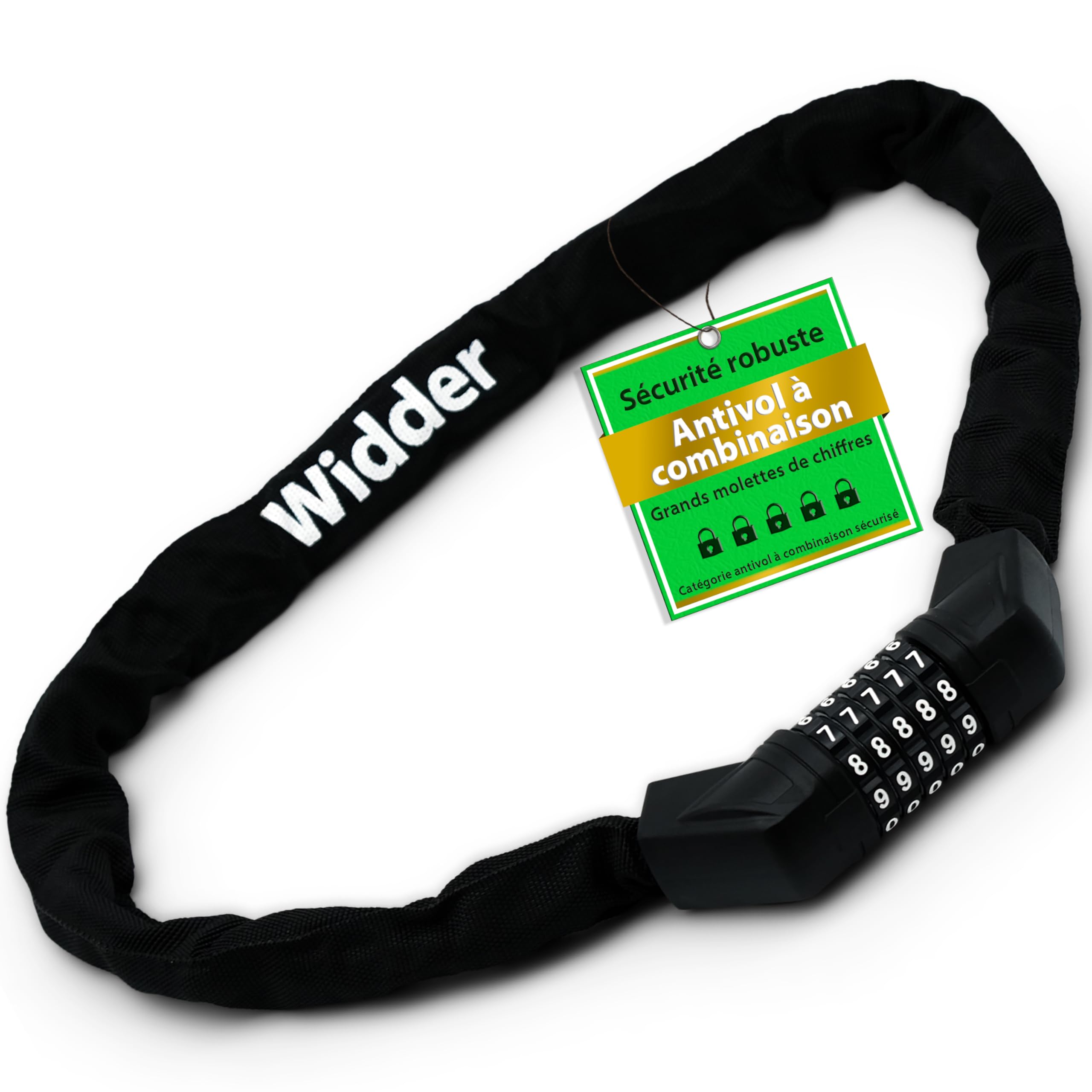 WIDDER antivol à combinaison vélo [5 chiffres, 850 g] antivol à code