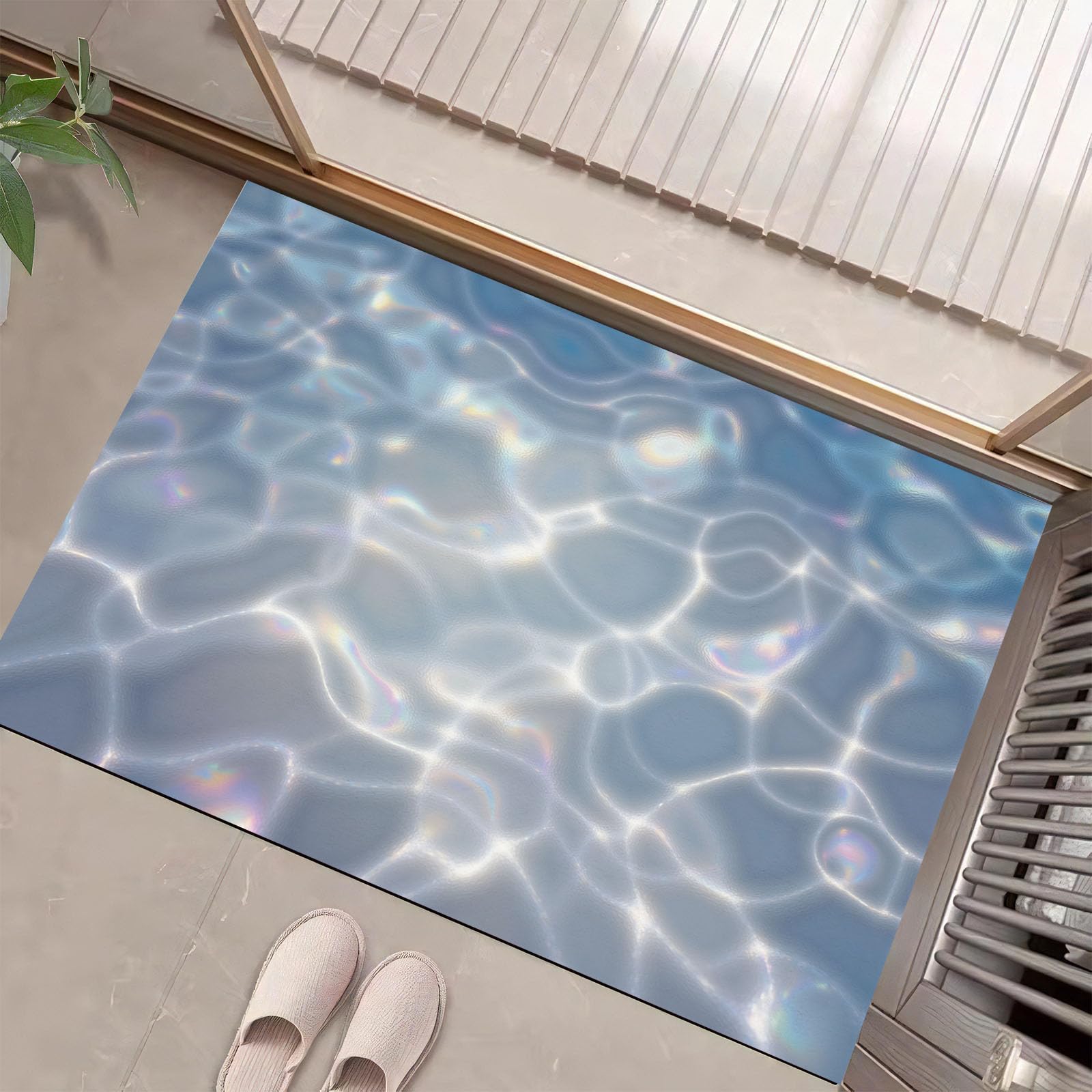 Alfombra Pequeña Entrada Casa Gris Azulado Antideslizante Lavables En Lavadora Tapetes 40X60 Cm Habitacion Baño Cocina Exterior Tapete Ondulaciones Sombras Luz De La Superficie Agua Pelo Corto Carpete