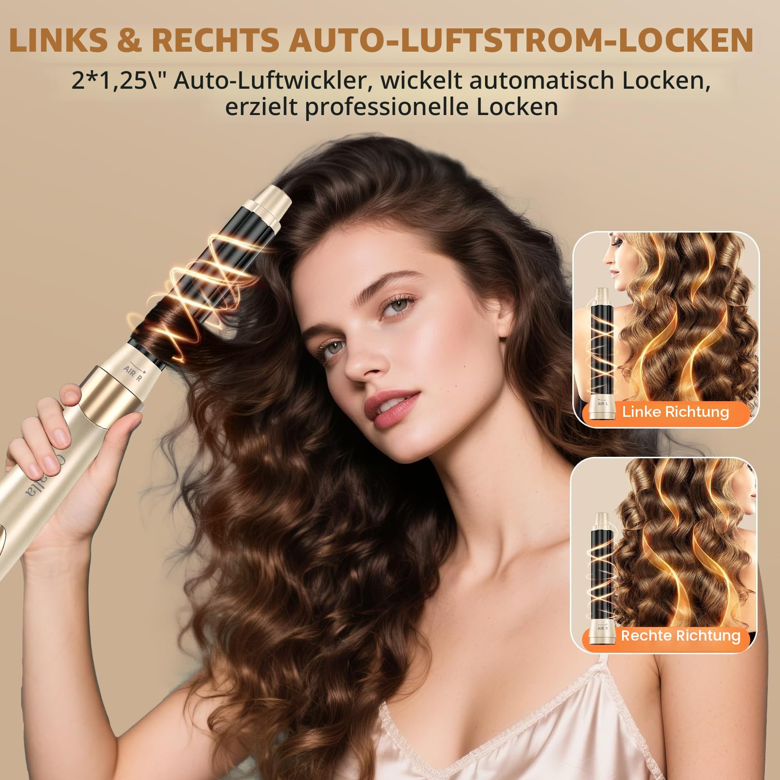 6 in 1 Airstyler, 110000 U/Min Multifunktionaler Hairstyler Lockenstab Automatisch, Keine Hitzeschäden Warmluftbürste Haarstyling Geräte für Glätten, Trocknen, Locken, Volumisieren, mit Reisetasche