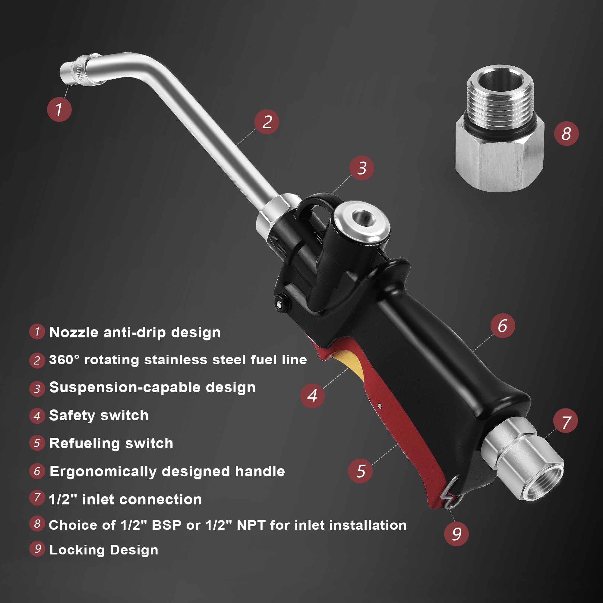 Engine Oil Dispenser Pneumatic Oil Dispensing Gun - 1/2 Inch NPT Heavy Duty Air Operated Control Valve Waste Oil Pump - View #7