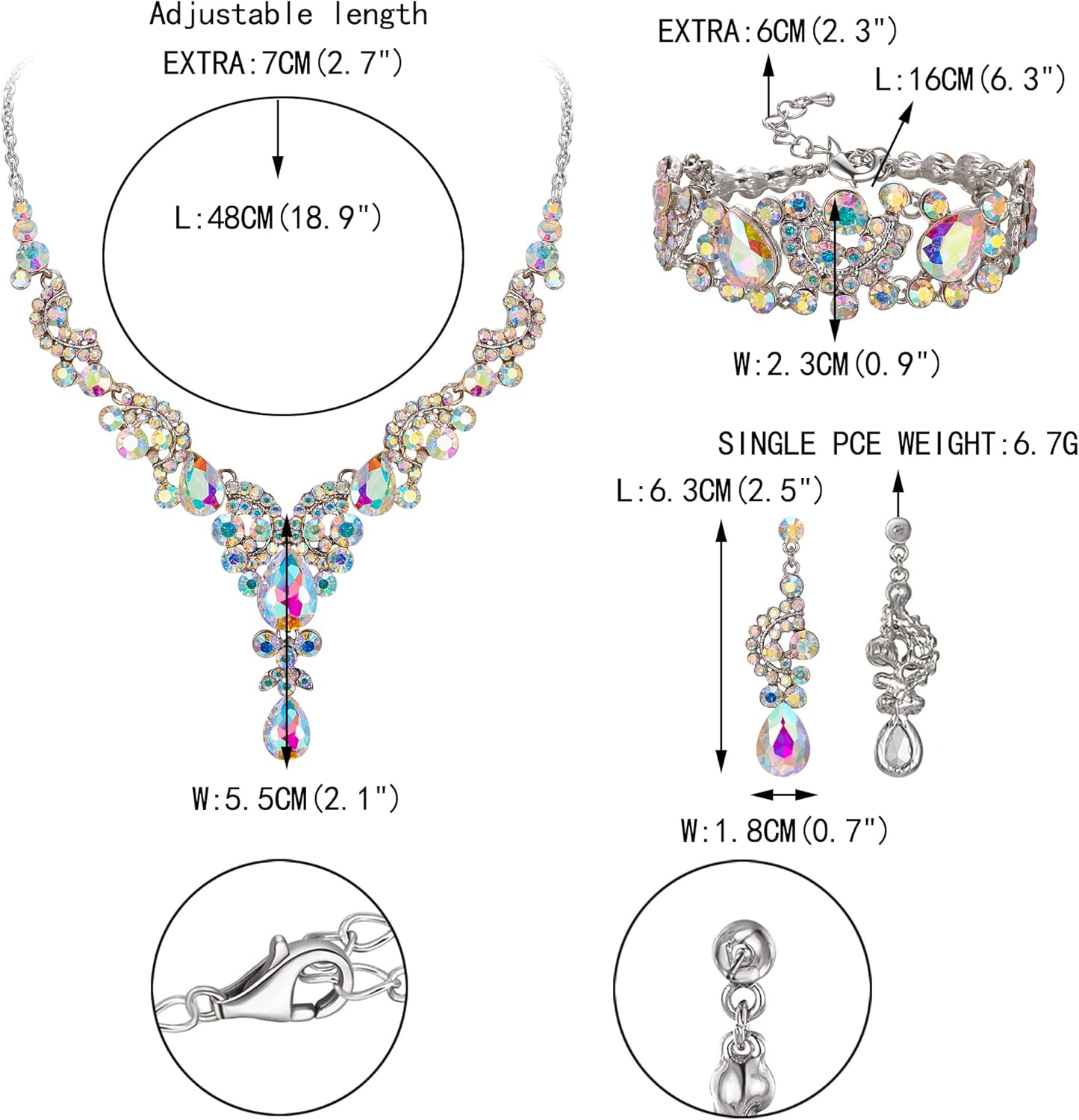 EVER FAITH Rhinestone Crystal Bridal Art Deco Floral Wave Teardrop Necklace Earrings Bracelet Jewelry Set - Image 5
