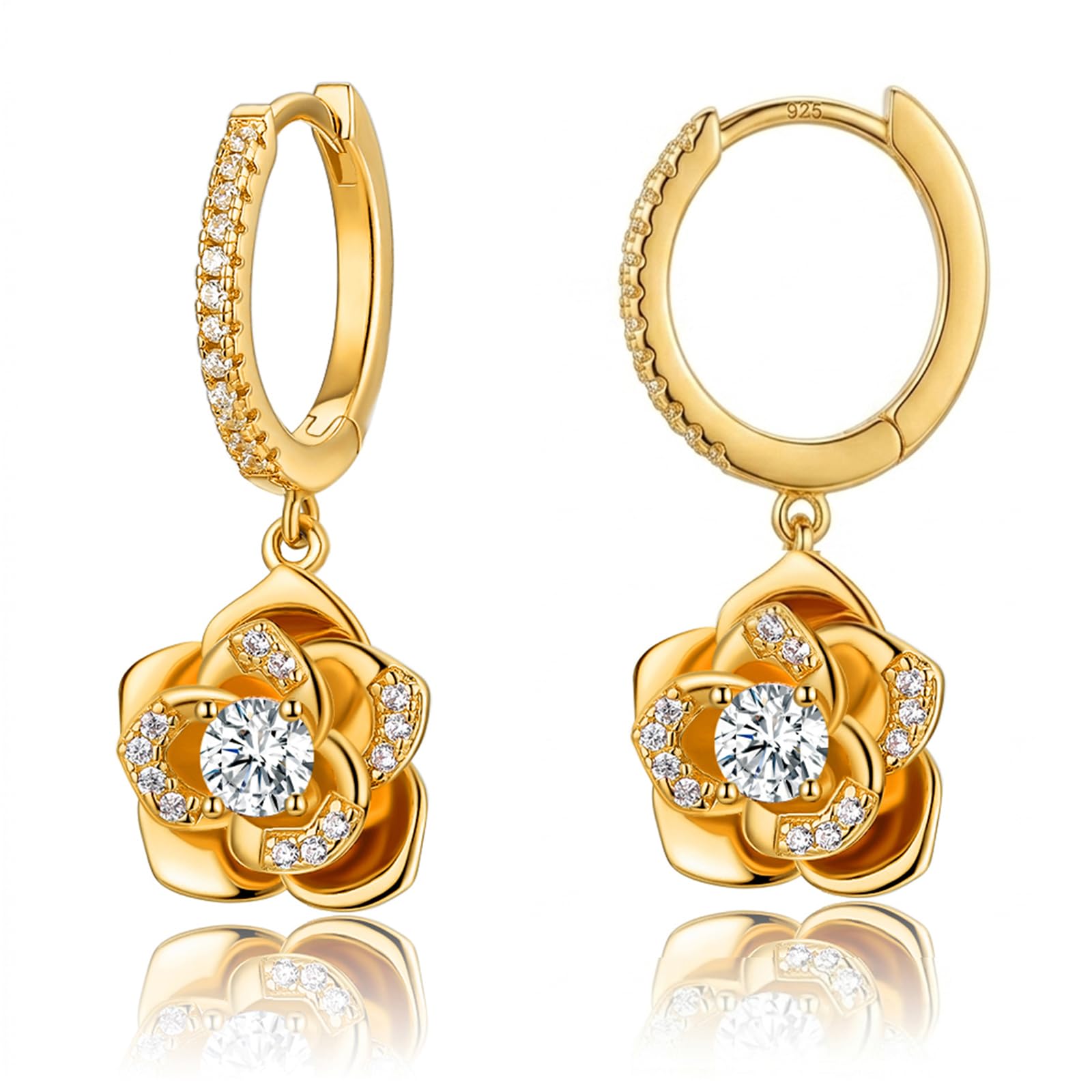 14K Gold Rose Flower Sterling Silver Stud Earrings For Women Dainty Rose Gold Pearl Earrings Hypoallergenic Earrings Cute Studs For Her Nickel Free