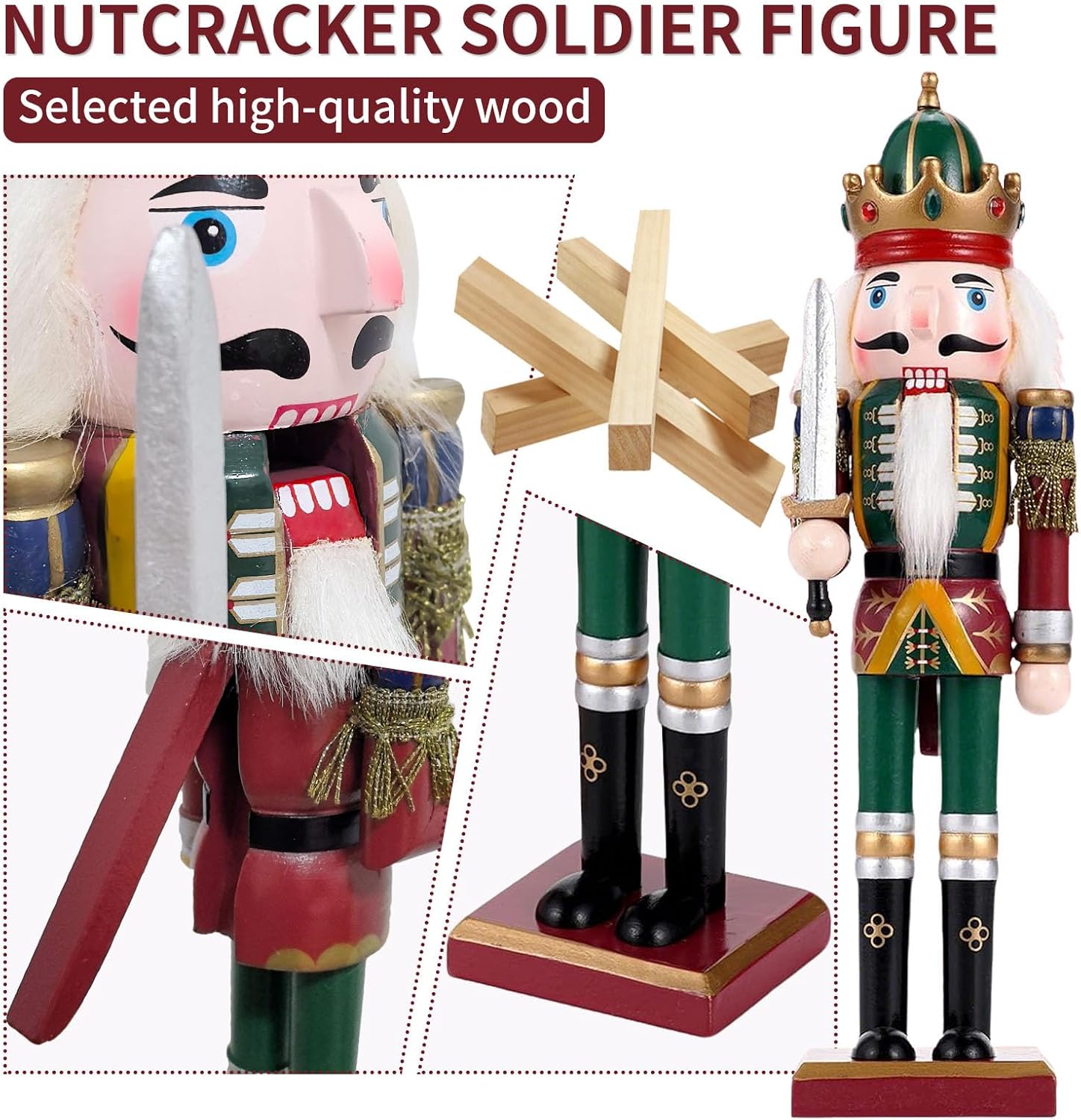11.8 Inch Christmas Decor Nutcracker Ornaments, Wooden Nutcrackers Figures, Festive Collectible Gift for Table Desktop Fireplace Thanksgiving Christmas Decorations, Swordsmen2
