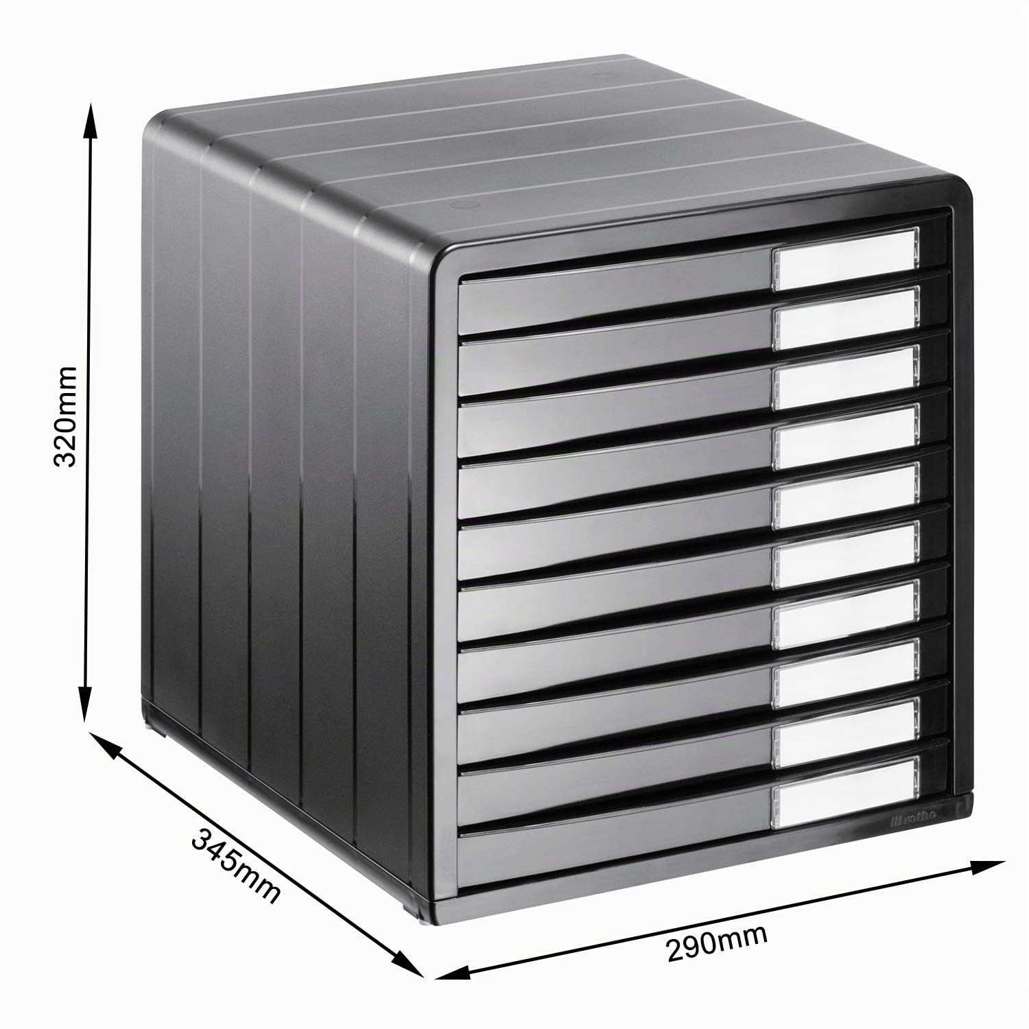 Rotho Timeless Cassettiera/Scatola da Ufficio con 10 Cassetti, Plastica (PS) senza BPA, Grigio (Antracite), 34.5 x 29.0 x 32.0 cm