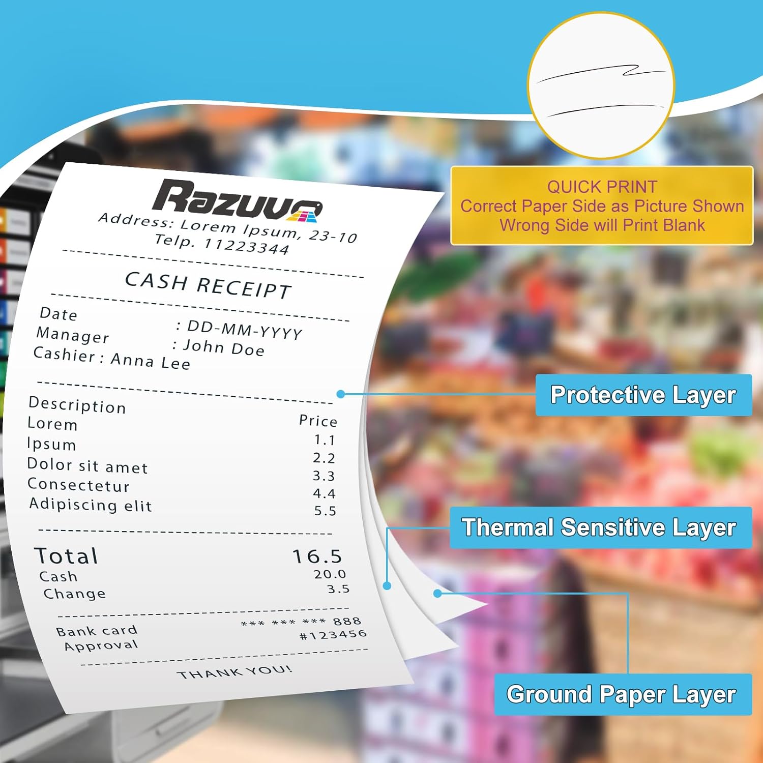 3 1/8 x 230 Thermal Paper Rolls, BPA BPS Phenol Free - 50 Count for POS Systems and Credit Card