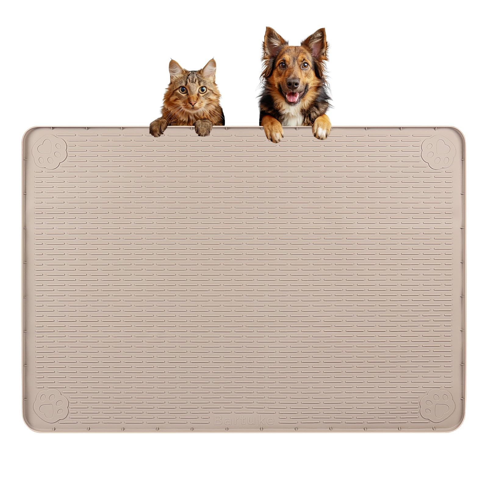 Bartuke Dog Food Mat, Extra Large 34" x 22" Silicone Pet Feeding Mat with Raised Edge Pet Placemat for Small, Medium, and Large Pets Non-Slip, Easy to Clean (Beige) โ image 1