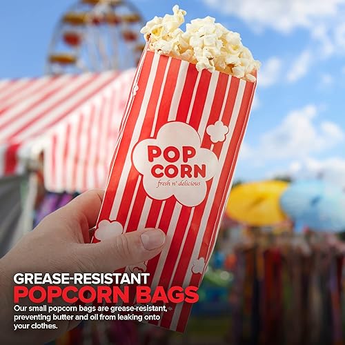 Miniatura 5 de Bolsas de papel para palomitas de maíz de 1 onza a granel (paquete de 100) pequeñas bolsas rojas y blancas desechables para fiestas temáticas de