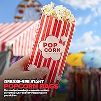 Vista 5 de Bolsas de papel para palomitas de maíz de 1 onza a granel (paquete de 100) pequeñas bolsas rojas y blancas desechables para fiestas temáticas