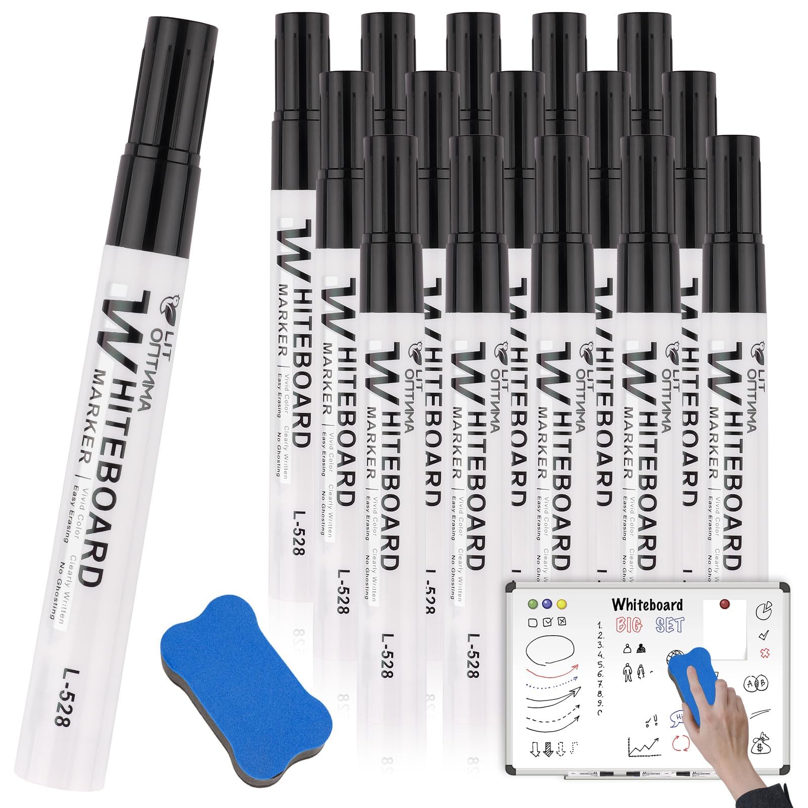 Deepton Whiteboard Stifte Abwischbar, Flipchart Stifte Whiteboard Marker, 12 Farben Non Permanent Dry Erase Marker, 3mm White Board Marker Pens Für Schule, Büro, Fenster (Schwarz -15 Stück)